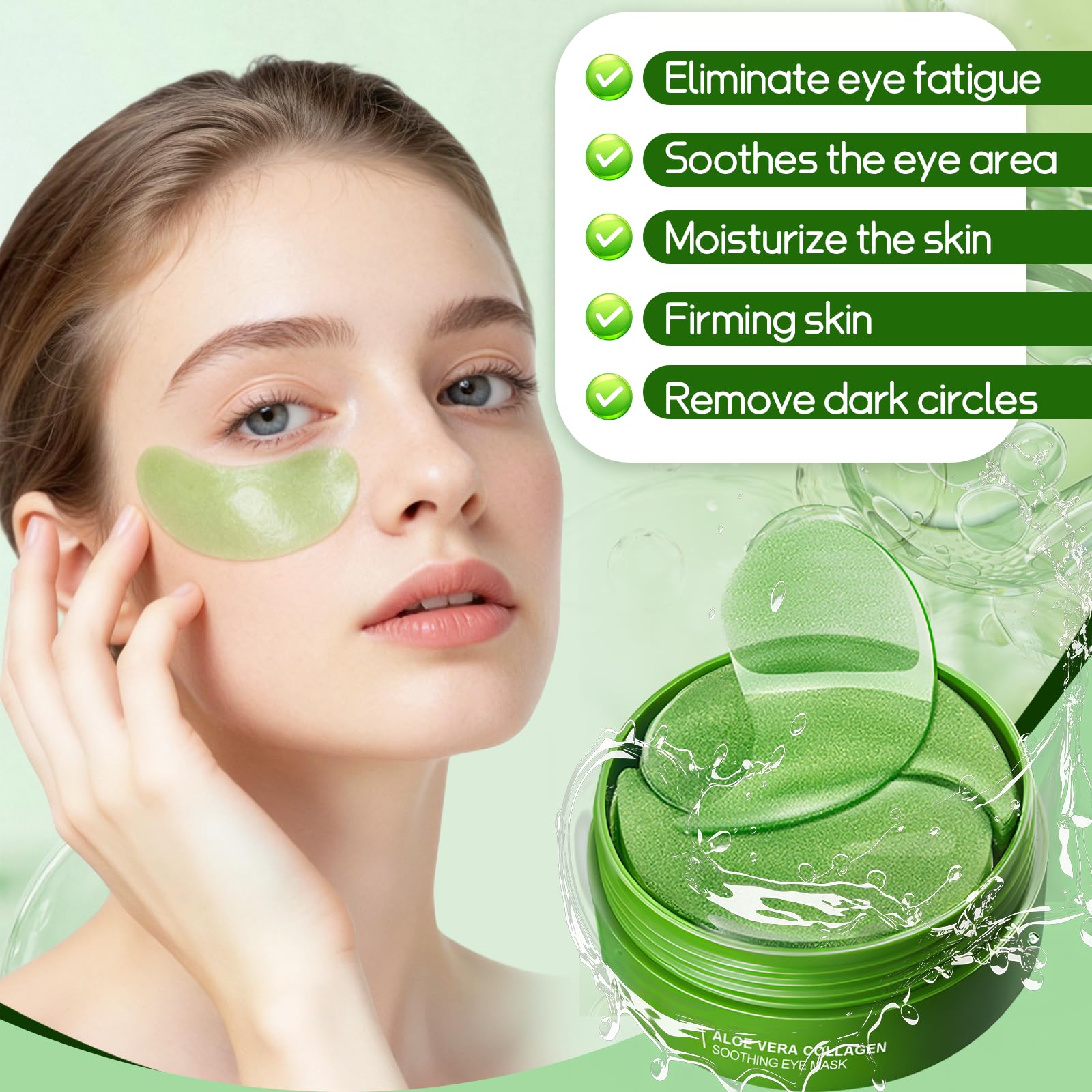 60 Pcs Maschera Occhi di Aloe Vera, Patch Contorno Occhi con Acido Ialuronico, Patch Occhiaie e Borse Contorno Occhi Idratante, Migliora e Rassoda la Pelle degli, Donne e Uomini - 5