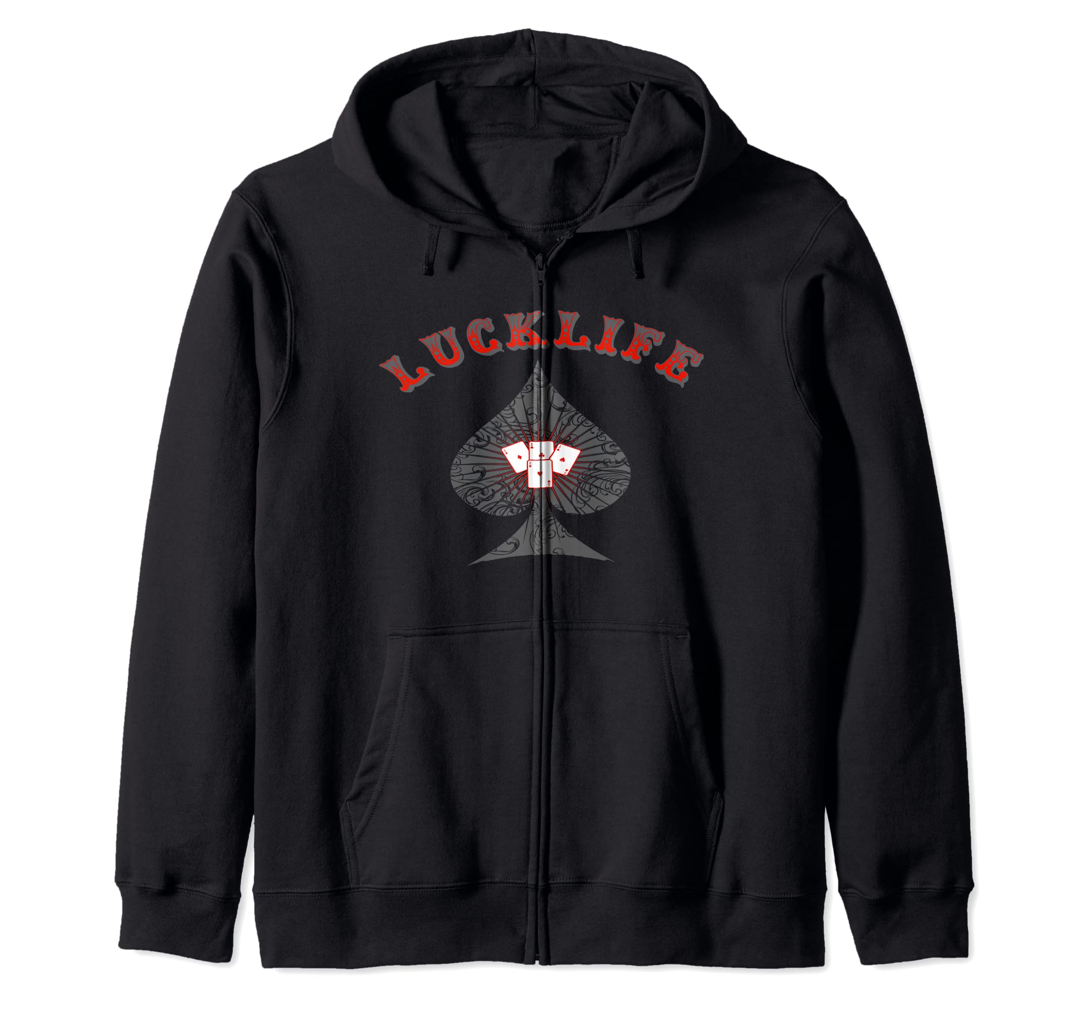 Graphic TeePoker Cards Casino Gambling Lucklife Funny Zip Hoodie