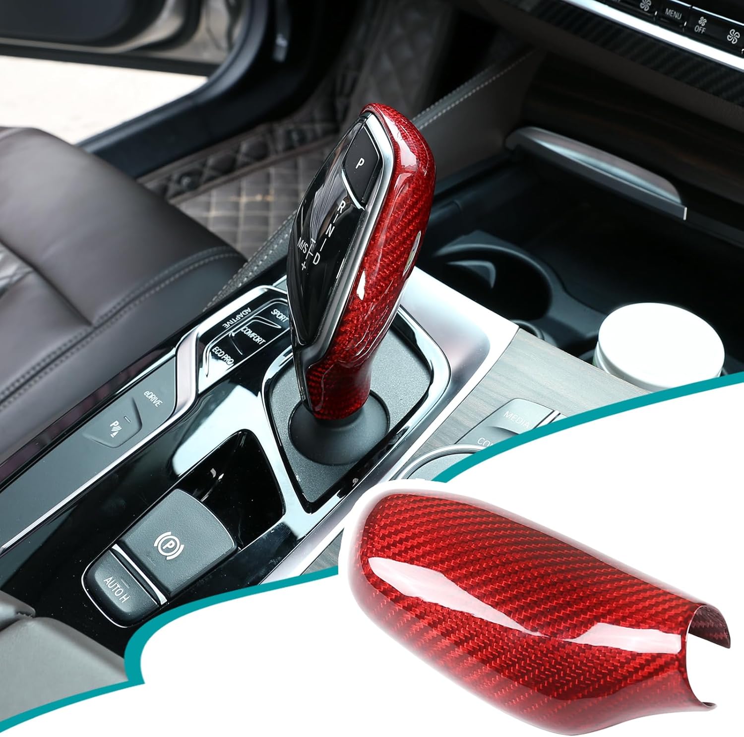 Gear Shift Knob Head Cover Compatible with BMW G30 5 Series F06 6 Series G11 7 Series G01 X3 G02 X4 Car Gear Head Cover Gear Handle Gear Lever Protective Shell(Carbon Fiber，Black)