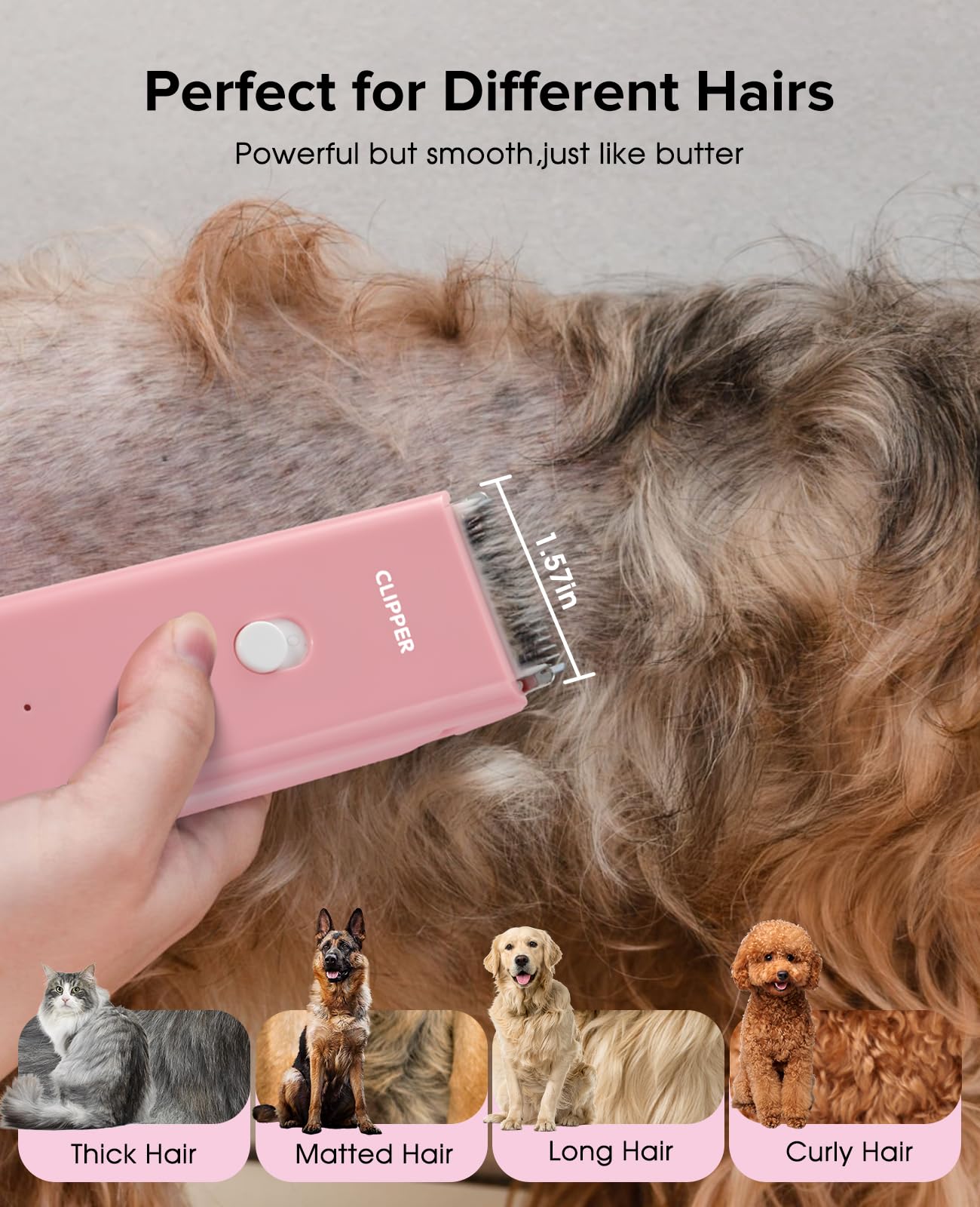 Hunde-Schermaschine für verfilztes und langes Haar, leises Haustier-Potenhaar, handlich, kabellos, wiederaufladbar, wasserdicht, Rasierset für Katzen, kleine Hunde und Tiere, Rosa