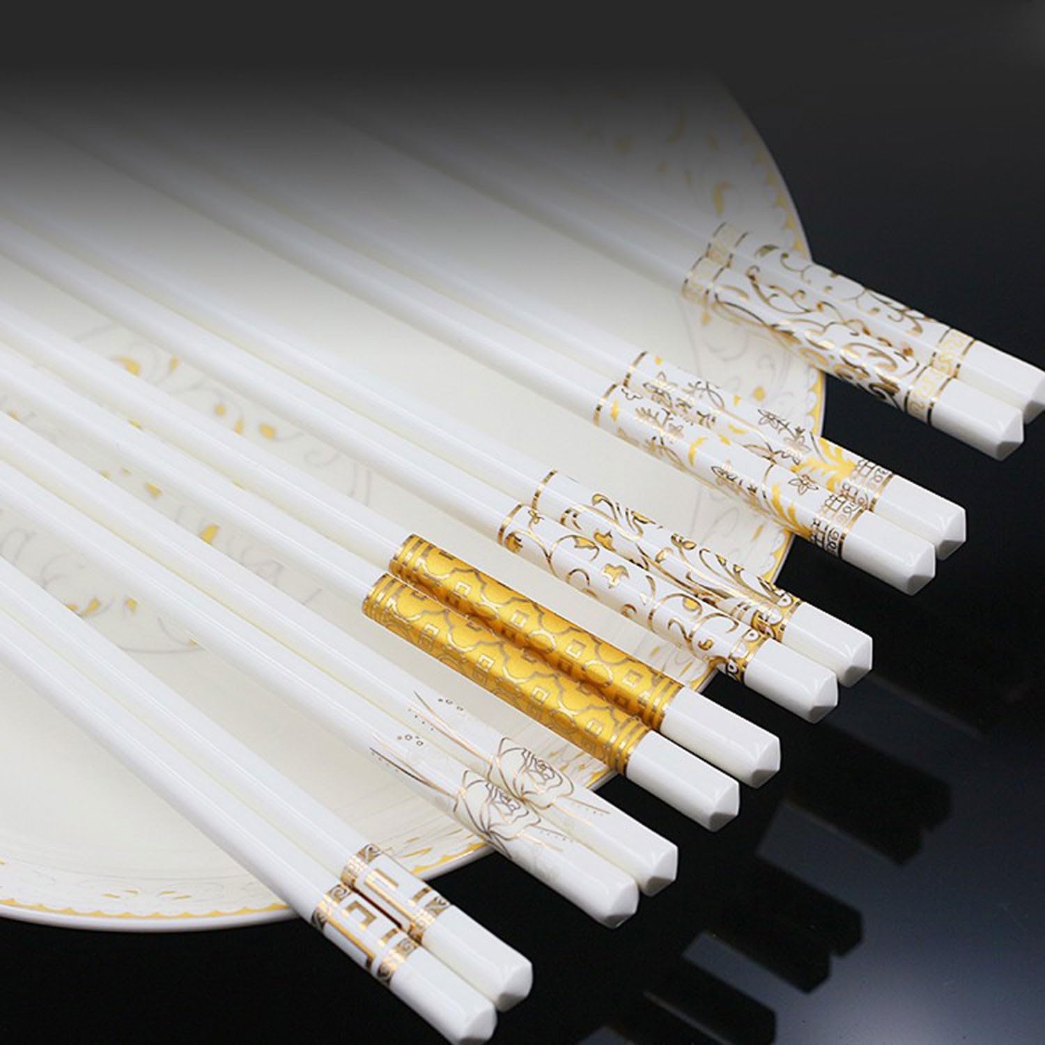 Baguettes en métal réutilisables, 10 Paires de Baguettes en céramique, Baguettes en céramique de Style européen pour Un Usage Domestique (F 25 cm) (D 25 cm)
