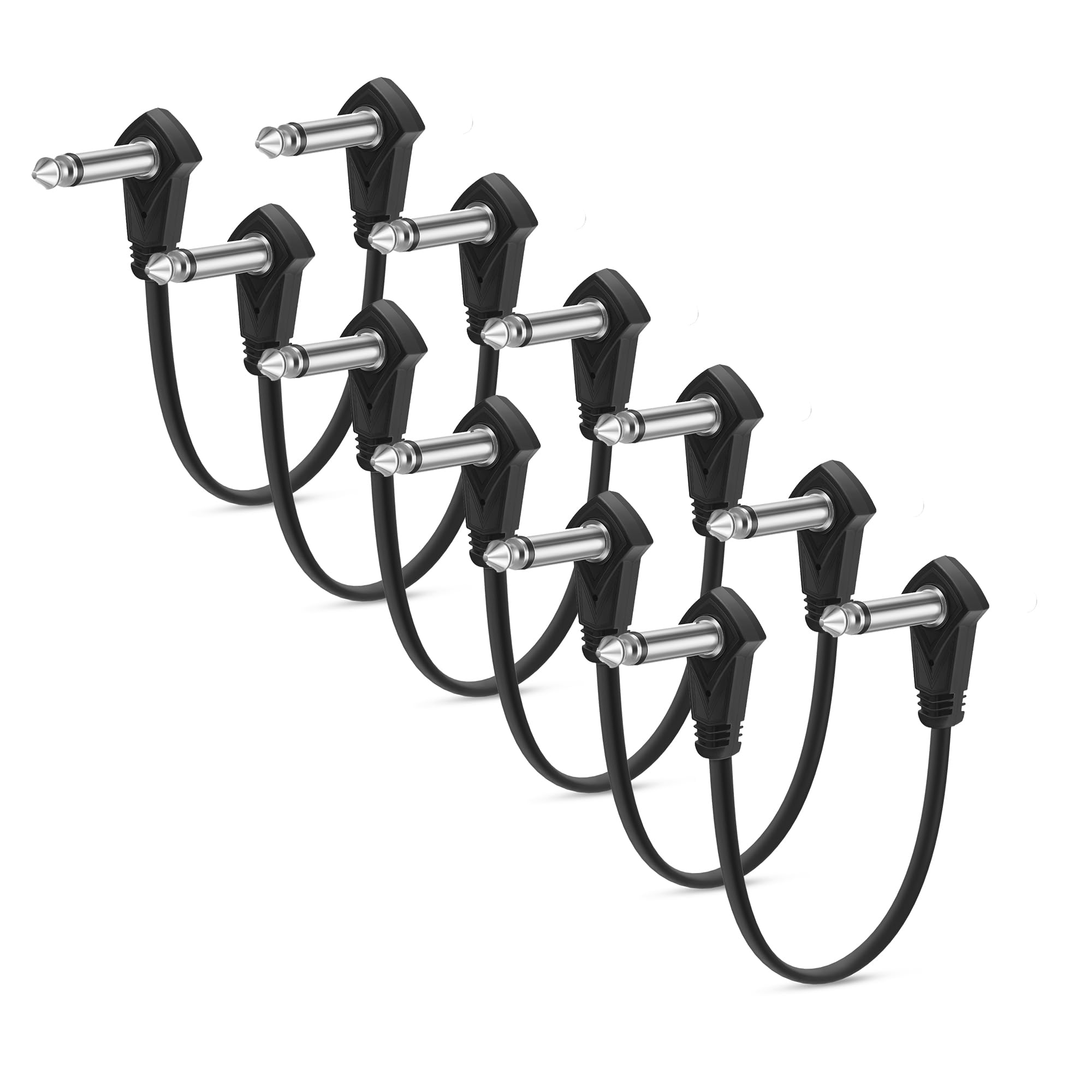 Augioth 6 Pack 12inch Guitar Patch Cables S-Shape 30cm Black Pedal Effect Cord 1/4 TS Low Profile Right Angle for Guitar Pedals
