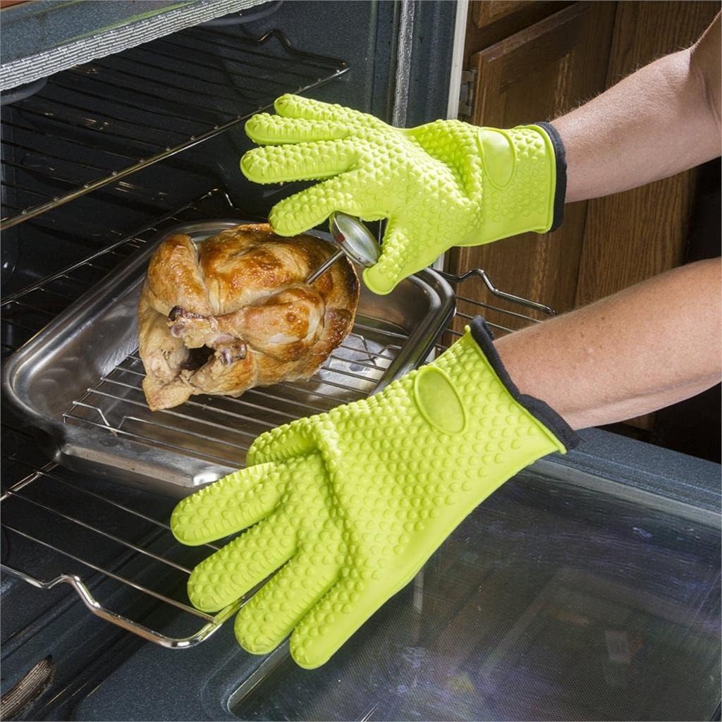 Silicone Glove with Lanyard Kitchen Grilling Gloves Oven Mitt Heat Resistant Non-Slip Cooking BBQ Grill Baking