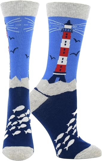 WHD Lighthouse Crew Socks for Women & Men | Fun Nautical Socks, Sea Lover Gift