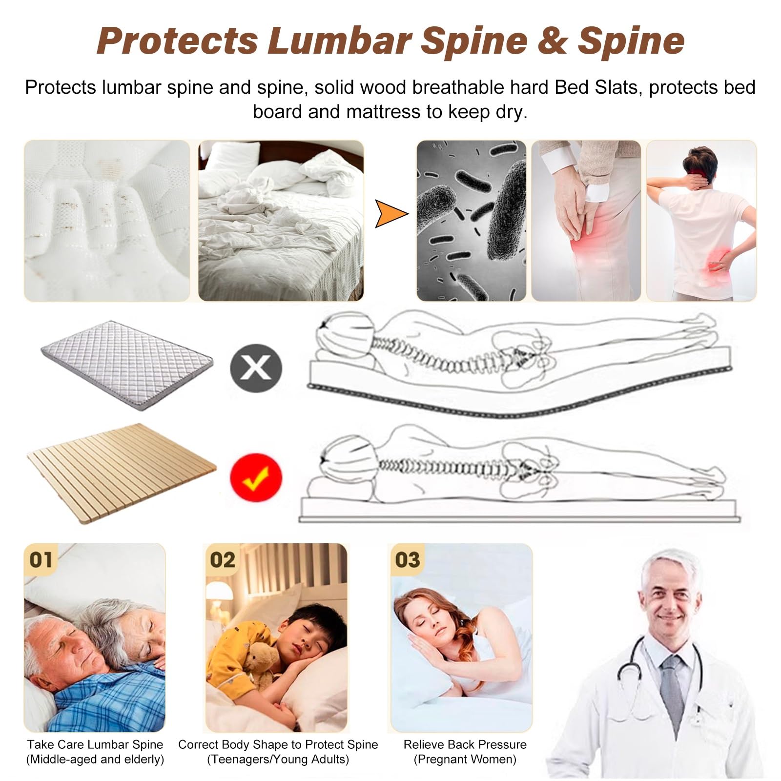Doghe Pieghevoli in Legno per Letto, doghe di Ricambio per Letto ad Alta Resistenza - Tavola Pieghevole per Letto Singolo/Matrimoniale/Queen Size/Full Size - Doghe in Legno Resistenti per ca