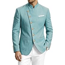 HUUTOE Mens Casual Suit Nehru Blazer Linen Chinese Jackets Silm Stand Mandarin Collar Lightweight Sport Coats Business