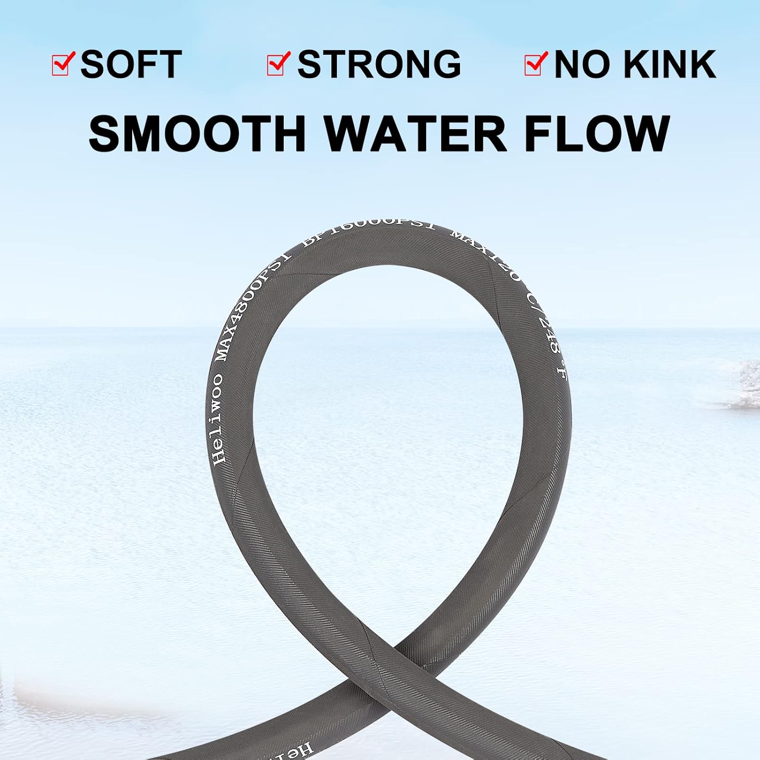 Pressure Washer Whip Hose 5FT, 3/8'' Reel Connector for Power Washer, 248°F Hot Water Jumper with 3/8'' Quick Connect Adapter Set, Steel-Braided-4800 PSI