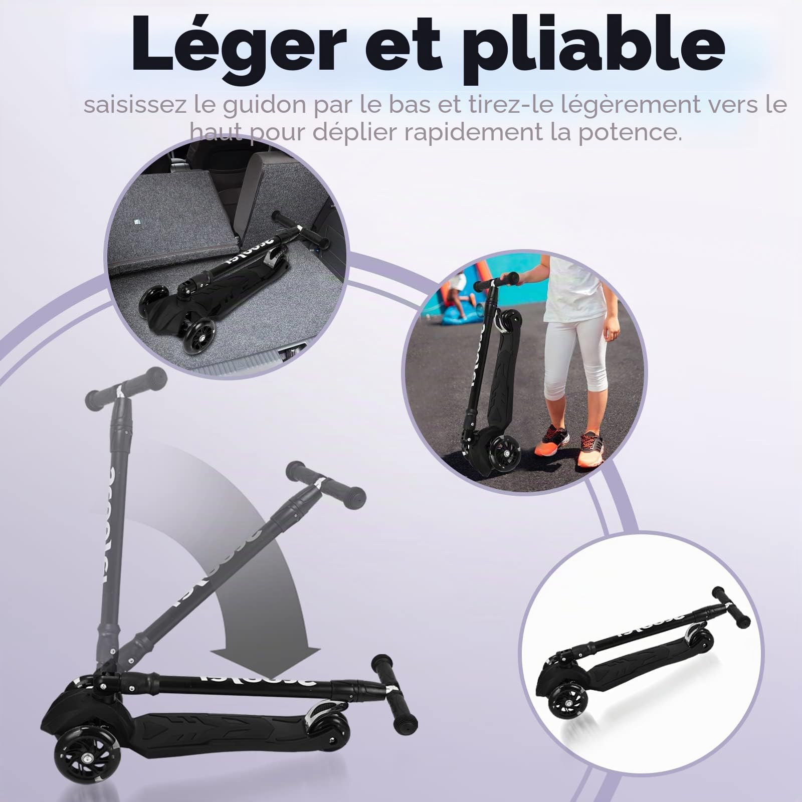 Sonnewelt Trottinette Enfant avec 3 Roues LED,Roues Lumineuses,Hauteur réglable，Amortisseur ShockResist Frein & Pliable Trottinette pour Enfants de 3 à 14 Ans