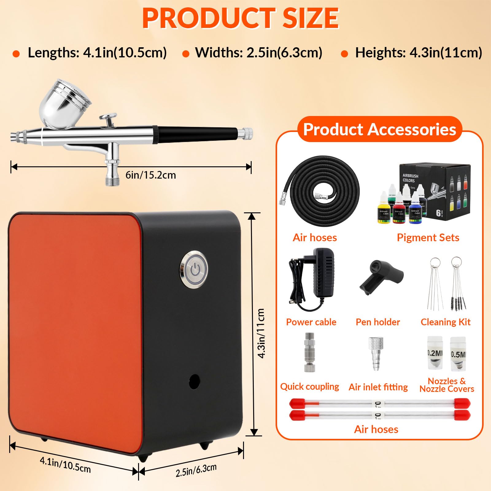 Aerographe Kit Avec Compresseur Double Action 40 PSI,Mini Kit aerografo 3 modalità saerografo Professionale Buse 0,2 0,3 0,5 mm per Nail, Peinture, Modelisme, Tatouage, Maquillage, Gâteaux(TC-102K)