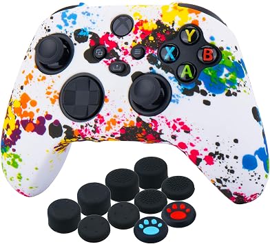 YoRHa Transer Printing Silicone Thickened Cover Skin Case for Xbox Series X/S Controller x 1Graffiti with Thumb Grips x 10