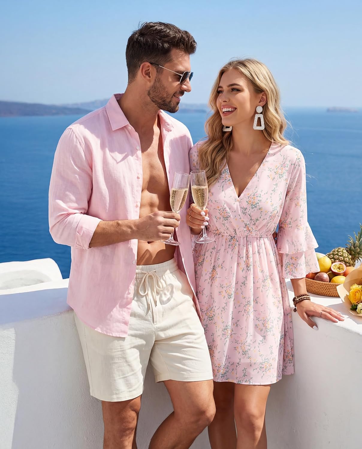 Bebonnie Womens 3/4 Ruffle Sleeve Spring Summer Casual V Neck Flowy Chiffon Layers Dresses - Image 4