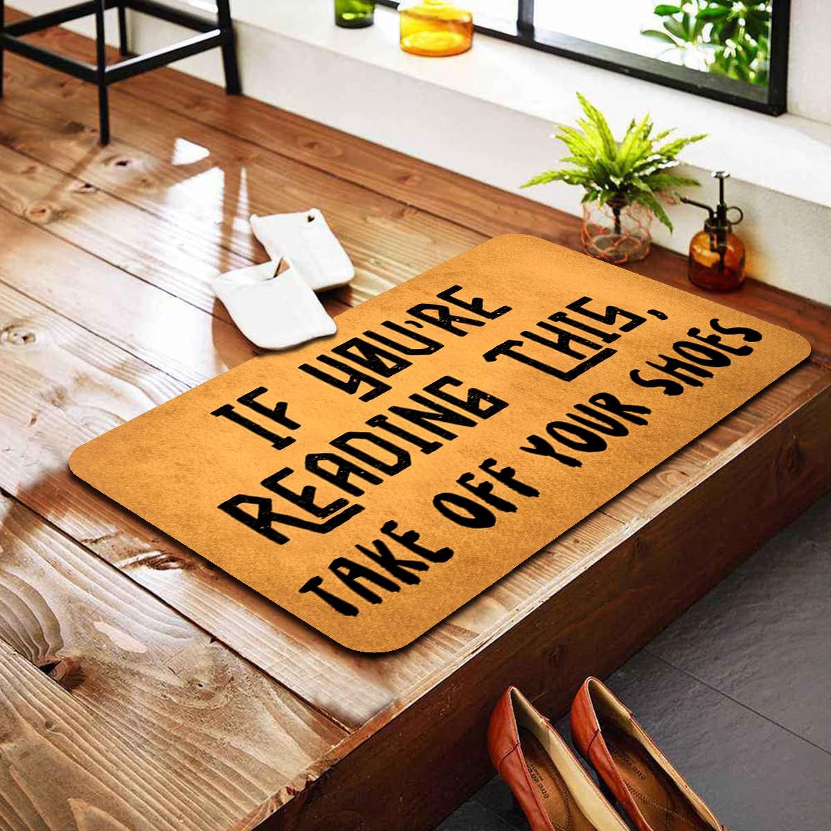 Funny Welcome Doormat Entrance Way Decor Indoor Welcome Mat 18"(W)x30"(L)If You're Reading This Take Off Your Shoes Personalized Front Porch Mats No Slip Rubber Mat House Warming Gift Prank Gift Mat
