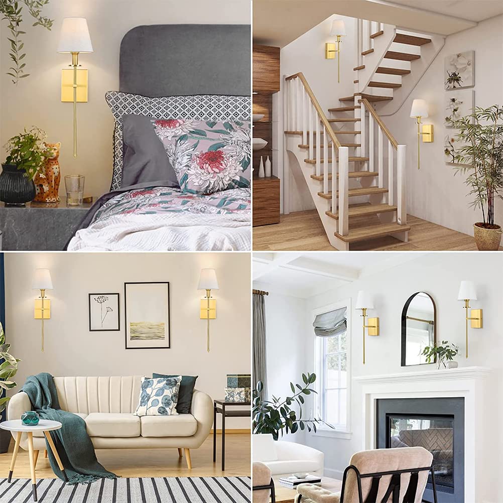 Apliques de Pared Moderna para Salón Dorado, Lámparas de Pared Interior en Metal y Textil Lámpara de Cabecera de Pared Lámpara de Espejo Baño Aplique Luz Baño E27 Aplique Pared con Pantalla de Tela