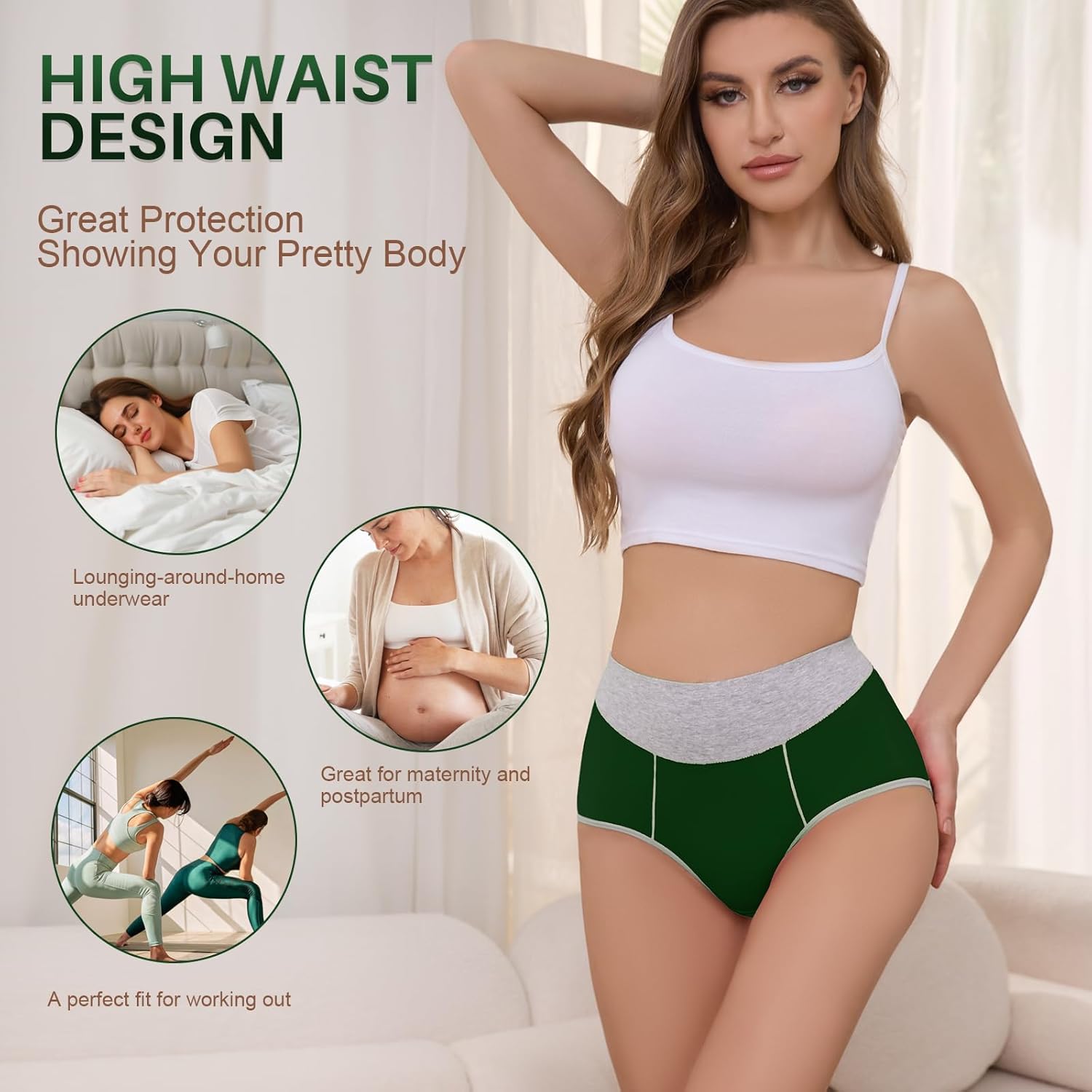 KAZNA Women's Cotton Underwear, High Waisted Briefs Panties Plus & Regular Size, Breathable Soft Hipster 5 Pack - Image 5