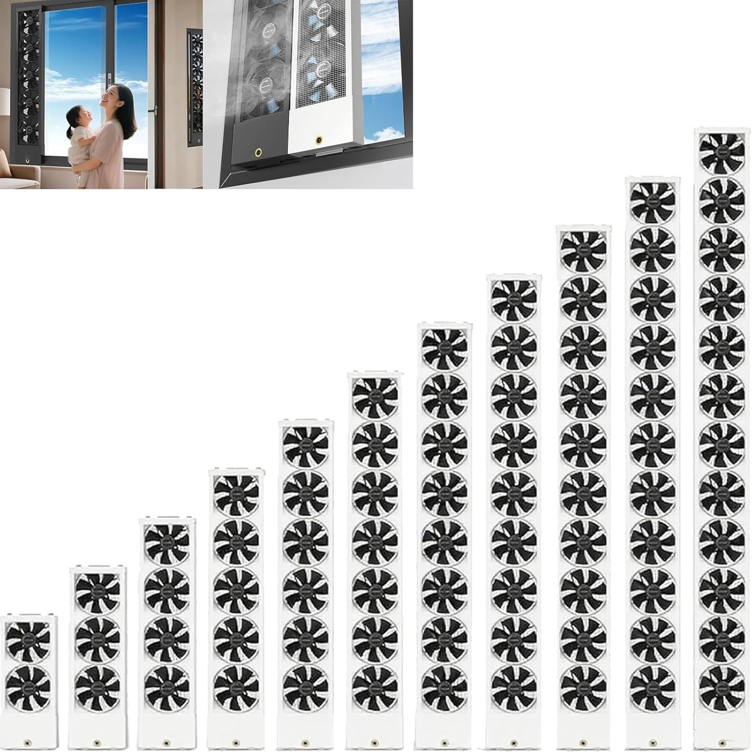 Household Retractable Window Exhaust Fan、Bedroom Kitchen Window Fan、14-53in Optional、No Need to Drill holesembed ded Installation、5cm Retractable、Adjustable Wind Speed (White, 110-115cm)