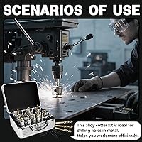 Vista 7 de 22PCS Carbide Hole Saw Kit for Metal - Heavy Duty TCT Hole Cutter Drill Bits Set with Titanium Pilot & 3 L-Wrench, for Stainless