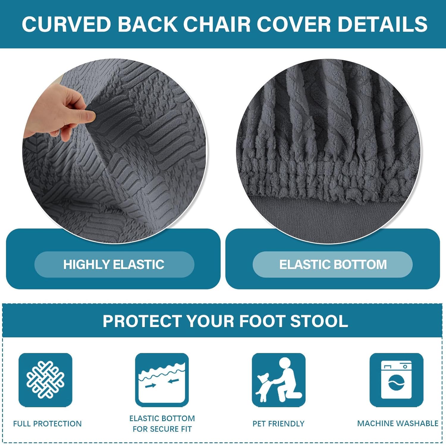 Curved Back Dining Chair Covers Set of 2, Stretch Curved Back Chair Cover Modern Spandex Curved Back Chair Slipcover with Arms Removable Accent Dining Chair Cover-Dark Grey-2 Piece