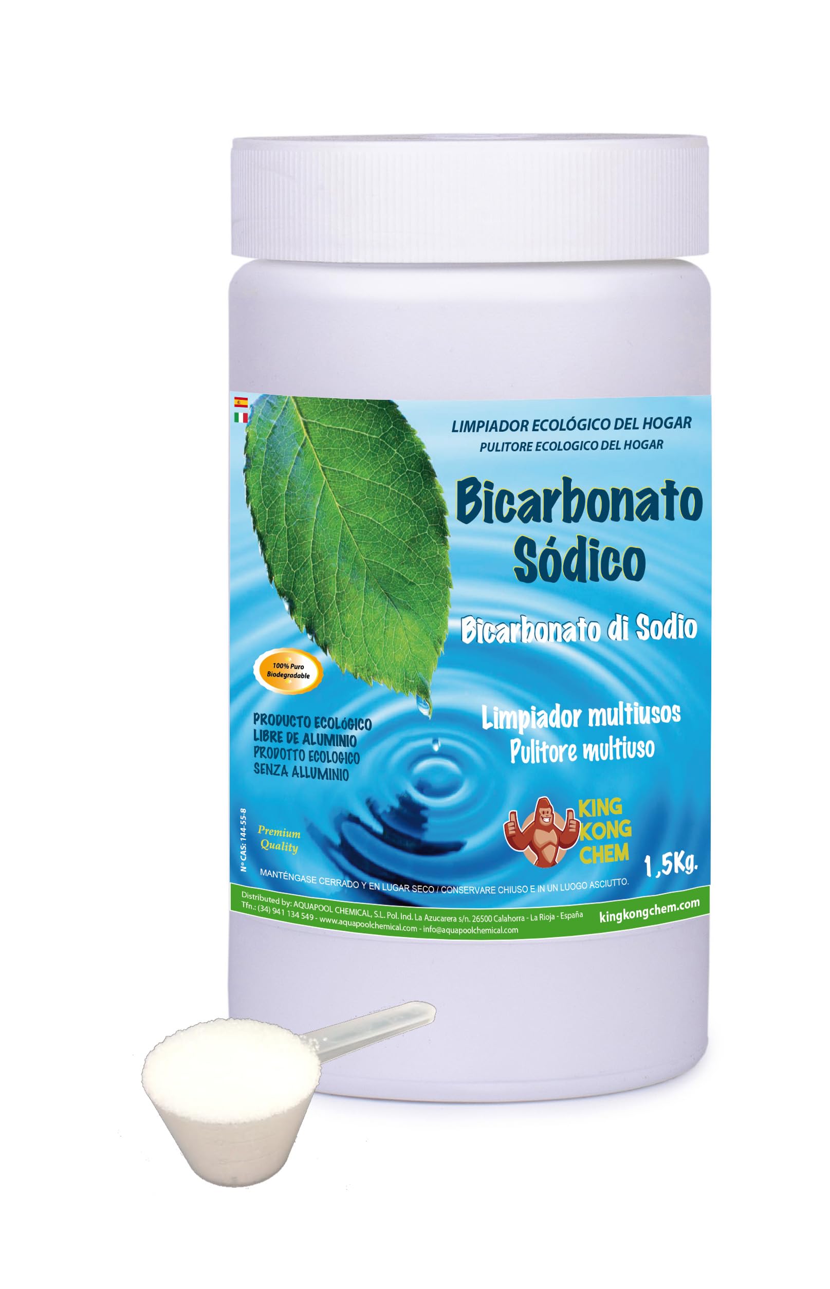 BICARBONATO DE SODIO 1,5 KG Limpiador Ecológico Hogar con Cucharilla Dosificadora DIASA