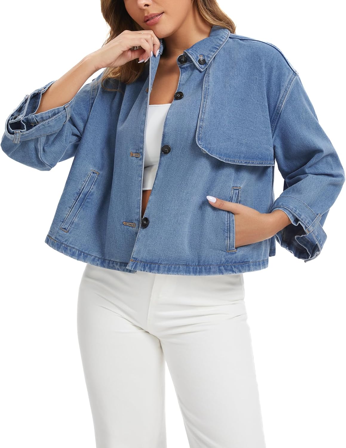 Kedera Women Denim Jacket Trench Coat Casual Button Down Long Sleeve Trendy Jean Coats with Pockets - Image 3