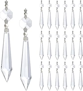H&D HYALINE & DORA Crystal Icicle Prisms Clear Glass Bead Octogan for Lamp Drop Chandelier DIY Decoration Suncatcher, Pack of 20(2.4 inch)