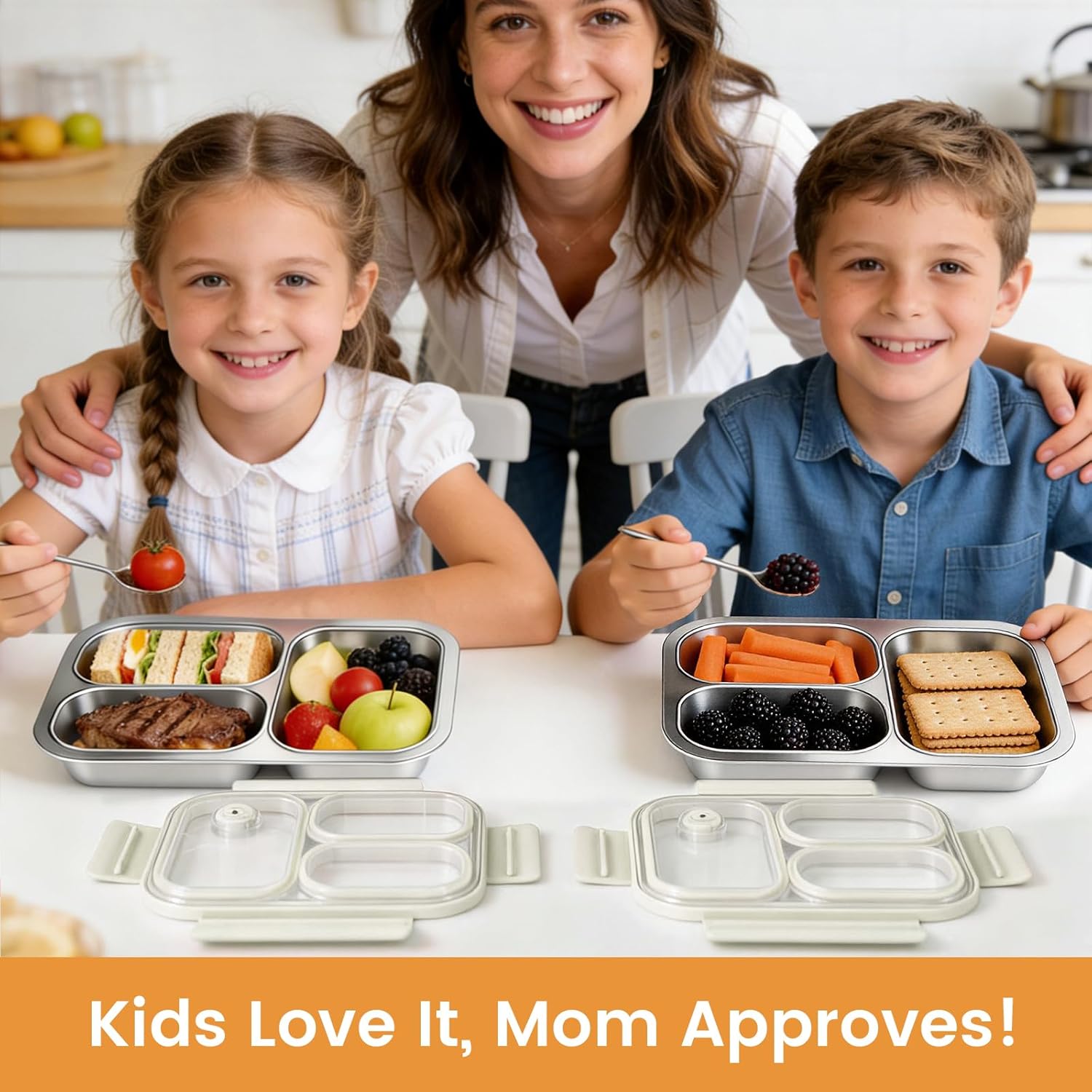 Premium 25oz SUS316L Stainless Steel Lunch Box Bento Box - Reusable Metal Snack Containers with Lids for Kids & Adults - Daycare/School/Work/Travel - Superior Corrosion-resistant (Beige)