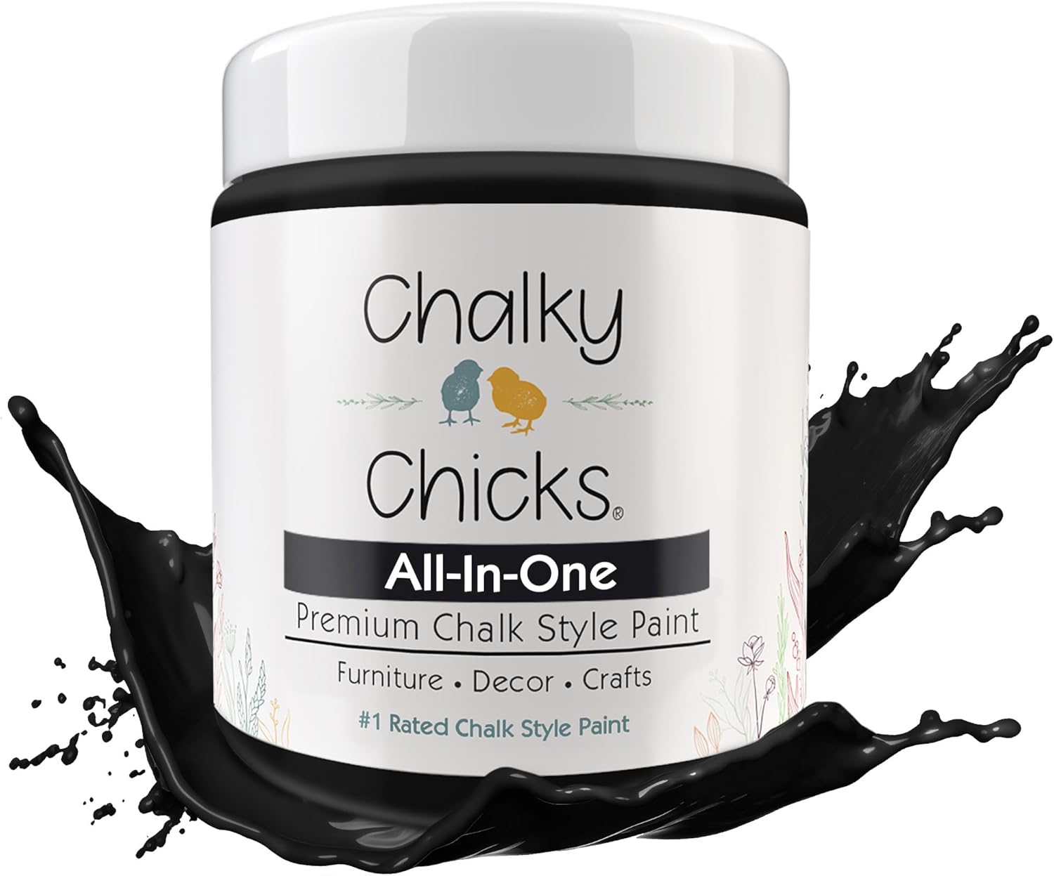 Chalky Chicks 4 Fl Oz Matte Starless Night Black Chalk Paint, Furniture Paint No Sanding All in One Paints Without Sanding for Cabinet, Wood, Crafts, Chalk Board, Walls, Dresser, Kitchen
