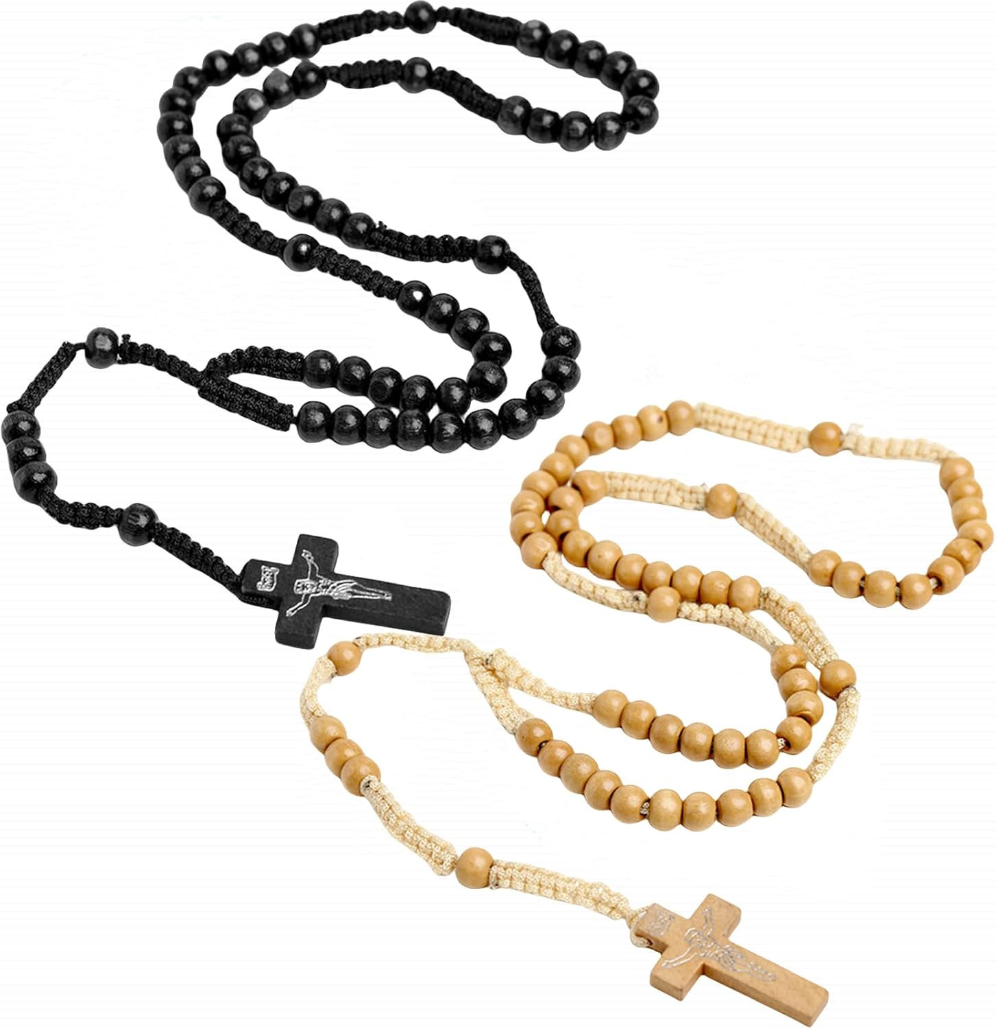 24 Pcs Rose Scented Catholic Rosaries - Wooden Bead Necklaces With Cross, Gift Boxes, Organza Bags
