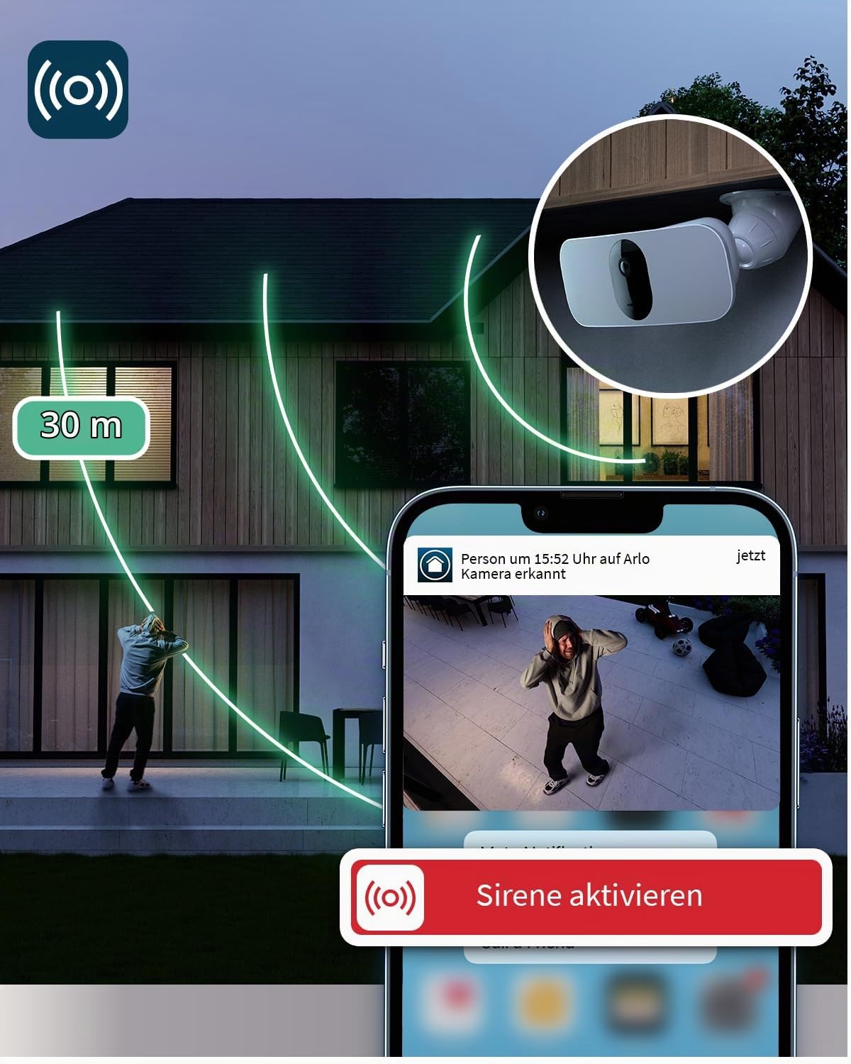 Arlo 2K Floodlight Überwachungskamera + Türklingel HD mit Kamera, Kabellos, Nachtsicht, Bewegungsmelder, LED Flutlicht, 2-Wege-Audio, Sirene, WLAN, Alexa-kompatibel, inkl. Secure Testzeitraum