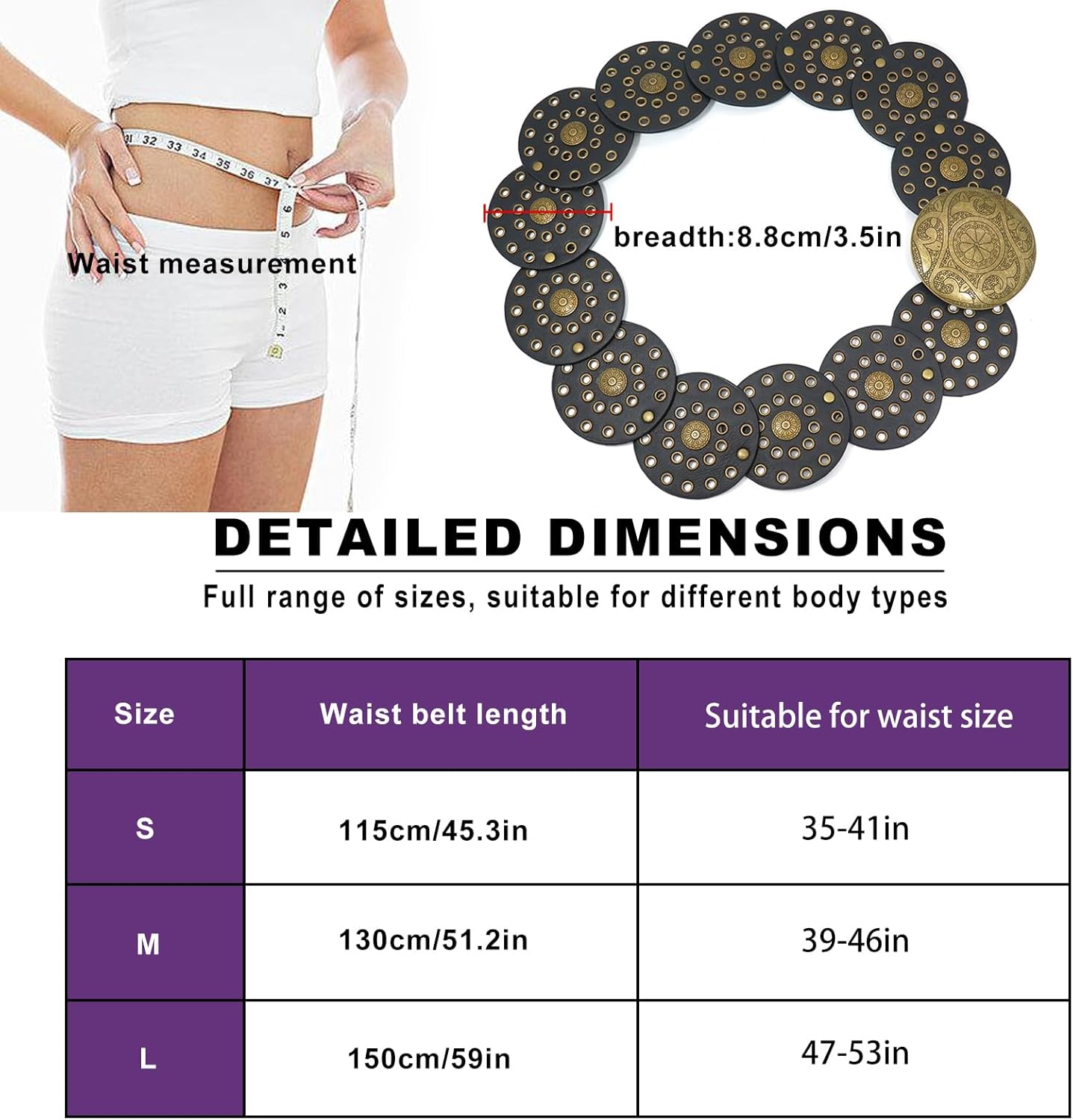 Wide Disc Belt for Women Boho Disk Concho Leather Belts Western Waist Belts for Dress - Image 4