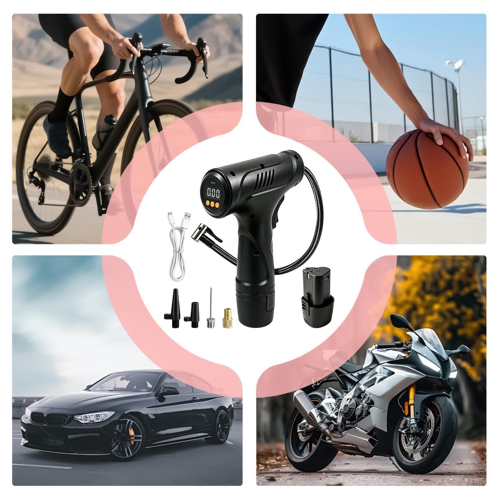 Inflator Luftpumpe Digitalanzeige mit LED-Leuchten Manometer | Auto-Luftpumpe, tragbar, für Fahrrad, Motorrad, Ball, Auto, LKW, SUV, Wohnmobil, Limousine, Zuhause, Reisen, Roadtrip