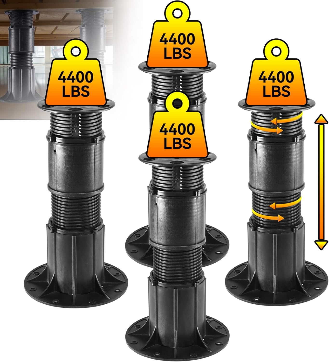 Adjustable Height Bed Support Legs, Set of 4 Frame Support Replacement, for Bed Slats Queen, Heavy Duty Metal Replacement (9.45-13.8 in)