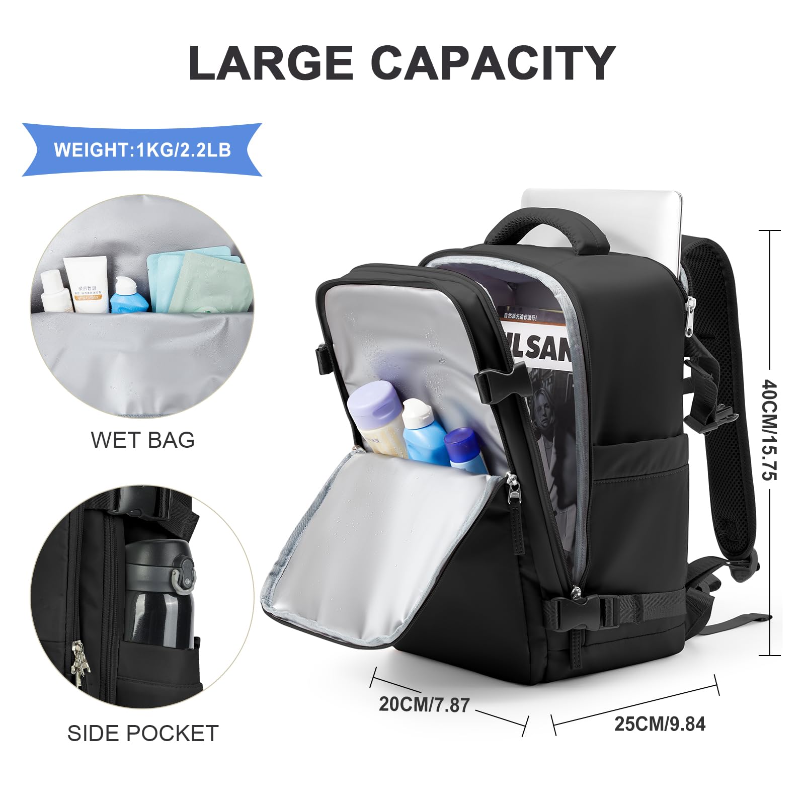 SZLX Zaino Ryanair 40x20x25 Bagaglio a Mano Easyjet 45x36x20 Donna Zaino da Viaggio Aereo Borse da Cabina per Ryanair Zaino da Lavoro Uomo Computer Impermeabile Travel Backpack Zaino Sportivo Trekking