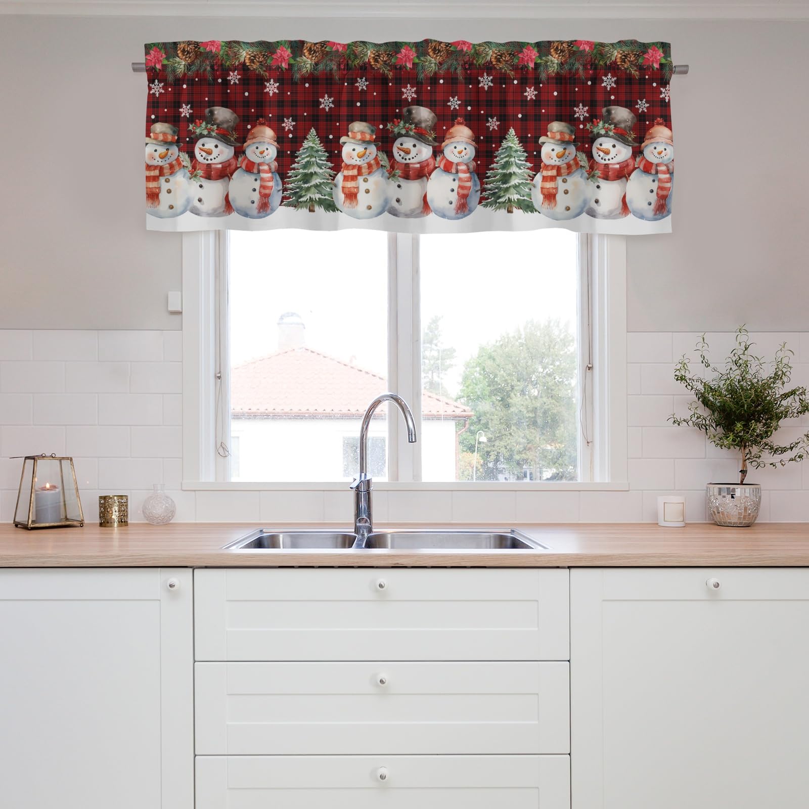 Christmas Snowman Snowflakes Valances for Window,Short Curtains Valance for Window,Blackout Curtain Valances,Rod Pocket Valance for Window, Christmas Window Curtains for Kitchen Bathroom Living Room