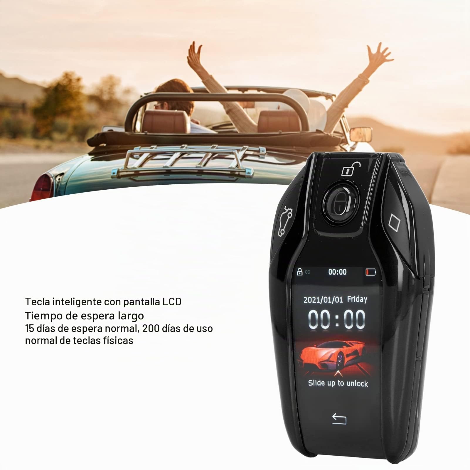 Llave de coche remota inteligente, pantalla táctil LCD universal TK800+, entrada sin llave remota para todos los modelos de botón de parada del motor (negro)