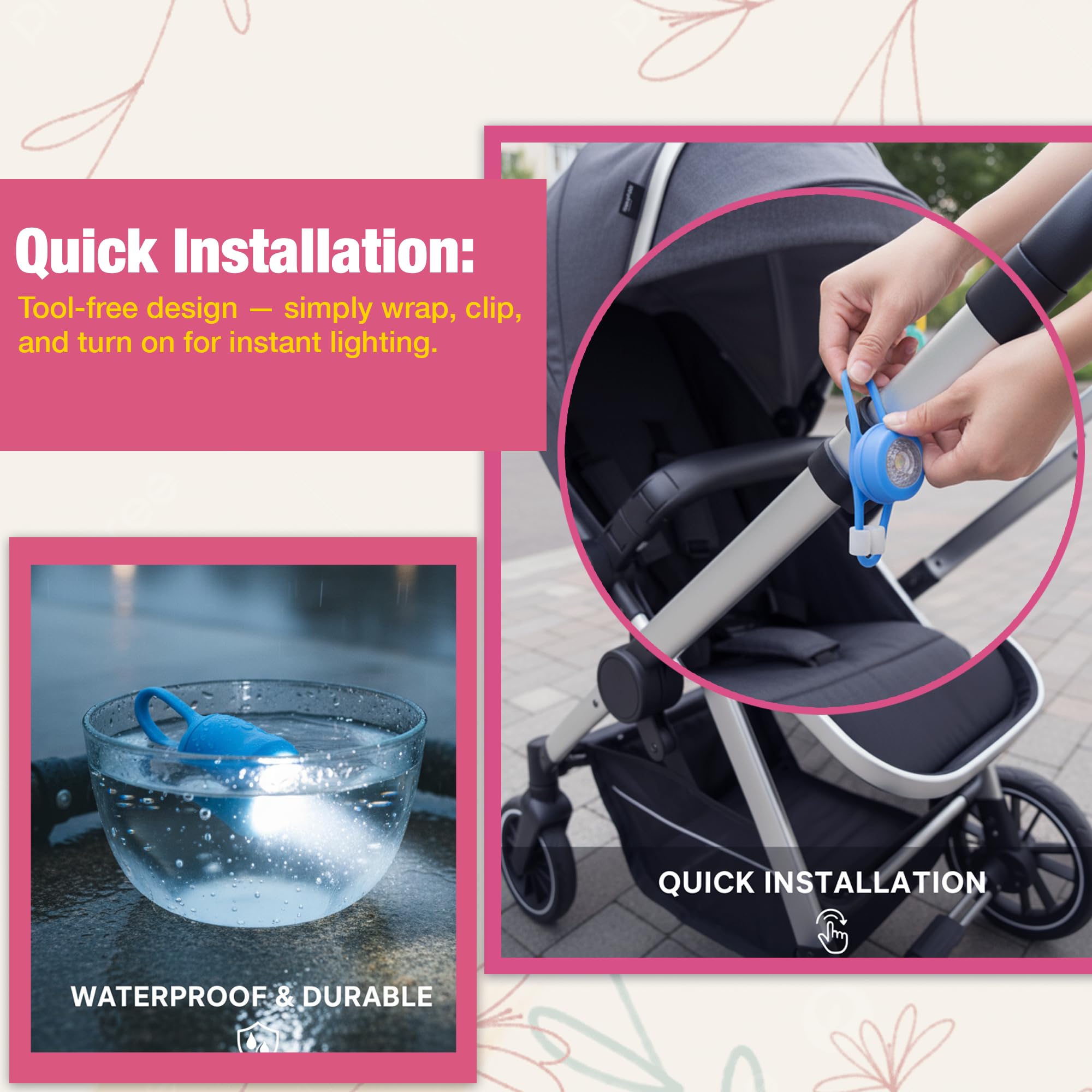 Safe-O-Kid Universal Baby Stroller LED Light Accessories – Waterproof, Multipurpose, Adjustable Night Lights with Batteries for Outdoor Safety, Blue, Pack of 2 3