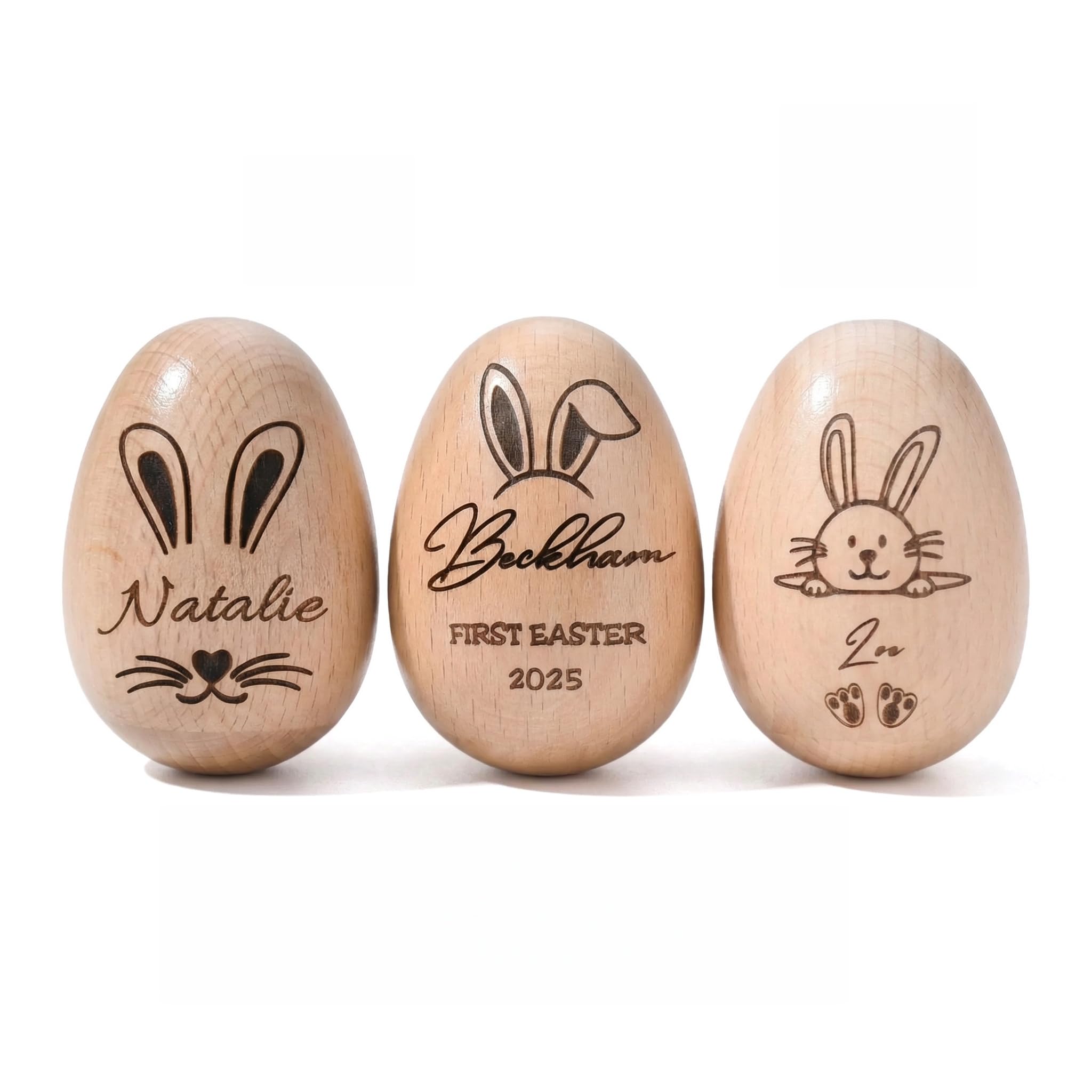 Personalized Wooden Easter Egg Musical Shaker Custom Name Engraved Beech Wood Baby Rattle Toddler Rhythm Instrument Easter Basket