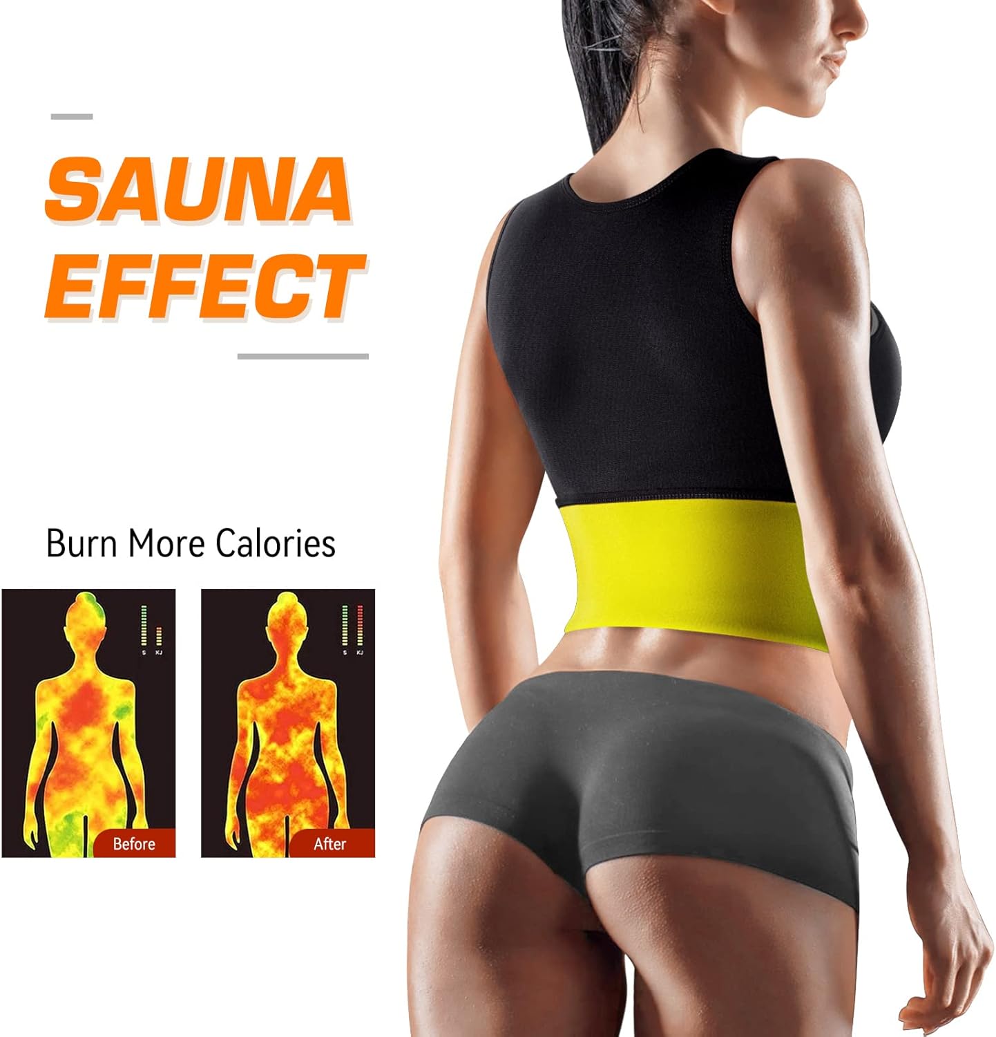 Miniatura 2 de Cimkiz Chaleco de sauna entrenador de cintura para mujer parte inferior de la grasa del vientre con efecto de traje de sauna camiseta sin mangas de