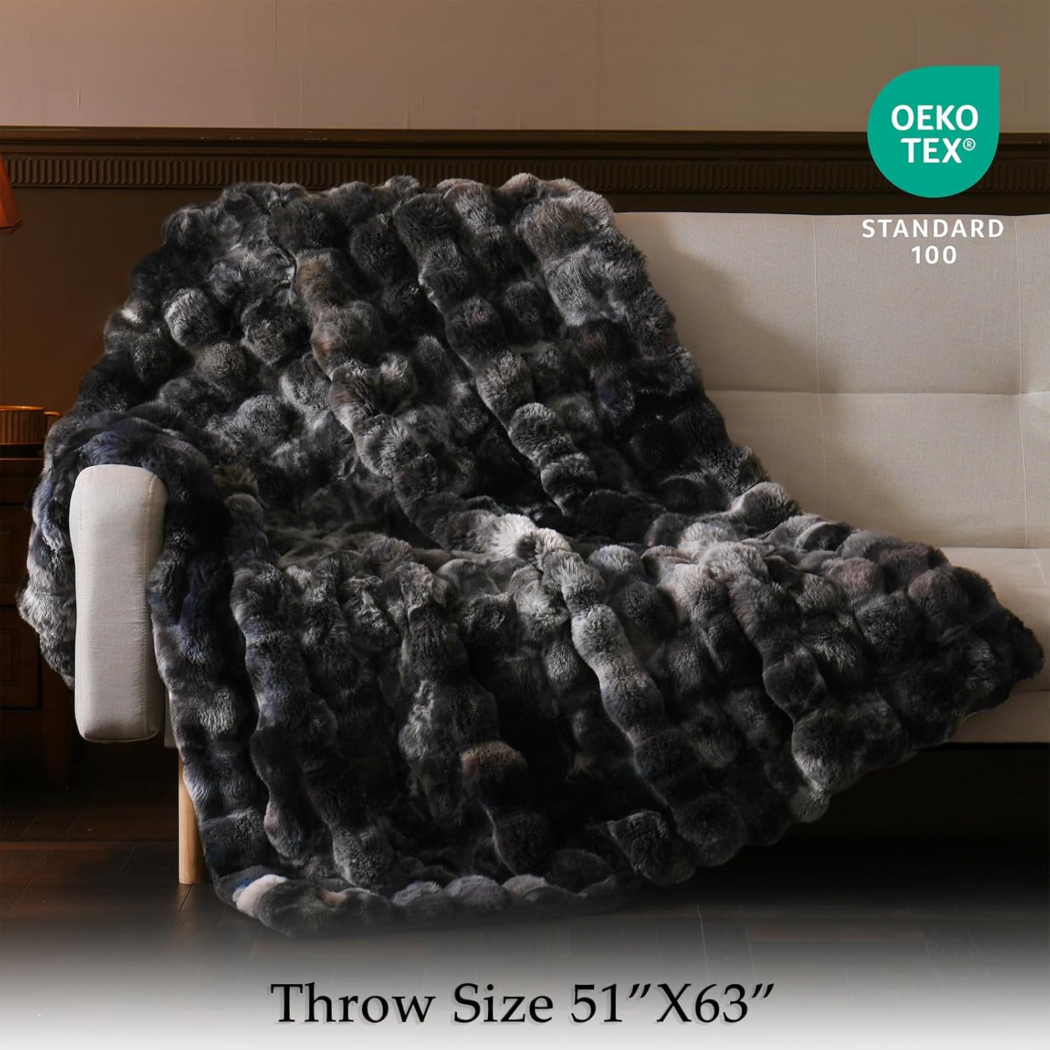BENVWE Fluffy Faux Fur Throw Blanket for Couch, Soft Plush Thick Cozy Fuzzy Luxury Minky Bubble Blanket for Home Living Room Decor Gift for Women, Tie-dye Grey, 50" x 60", 1100GSM - Image 2