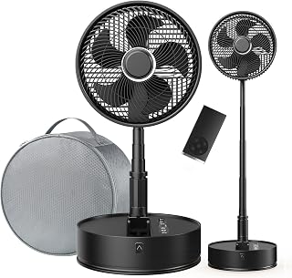 Marchpower Foldable Portable Floor Fan with 10 Inch Remote Control,10 Inch Timer,Adjustable Height,Quiet Floor Fan with Bag, 5 Speed Desk Fan