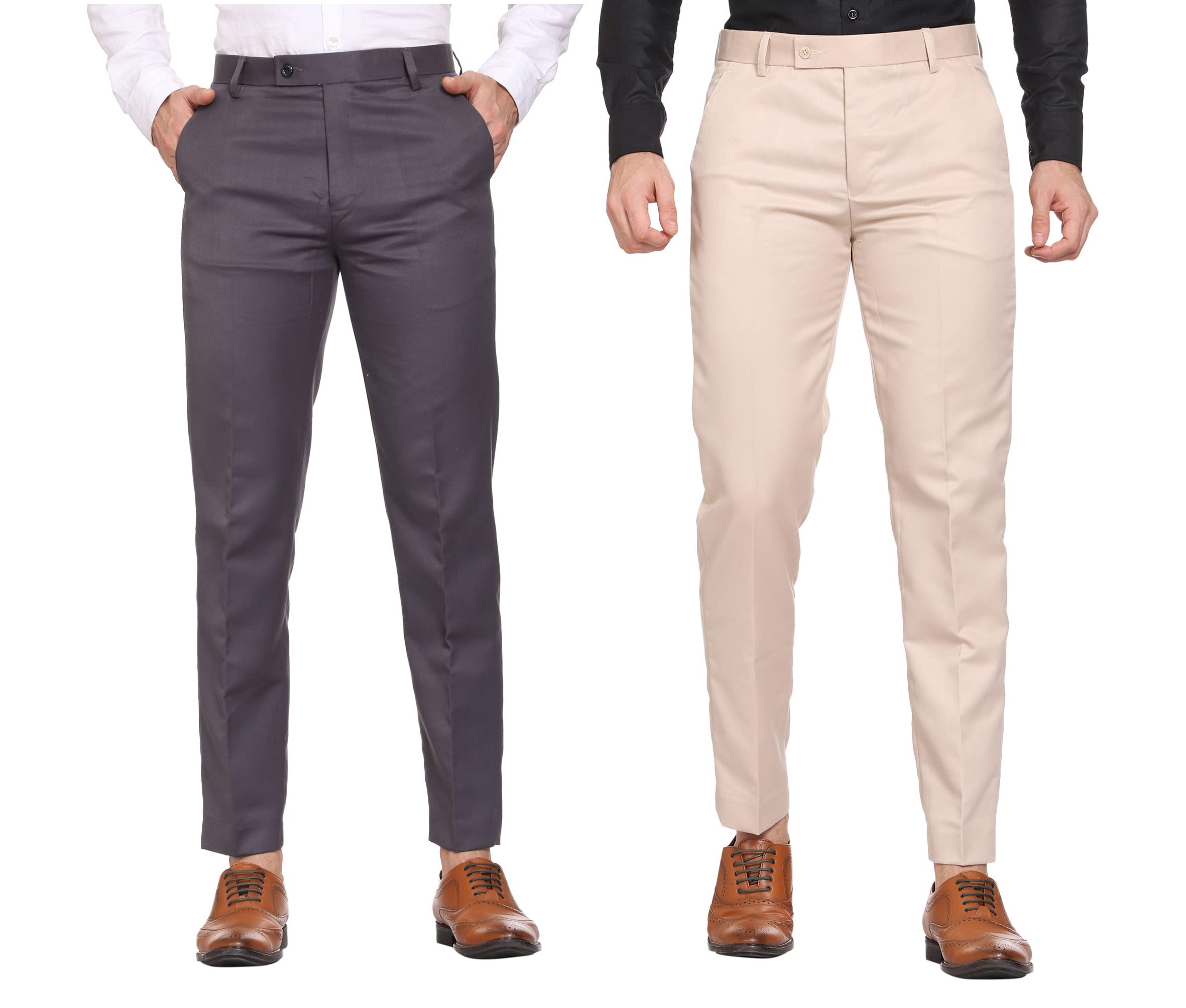 MALENO Men Formal Trouser Regular Fit Solid | Soft and Breathable Pant Combo (Pack of 2)