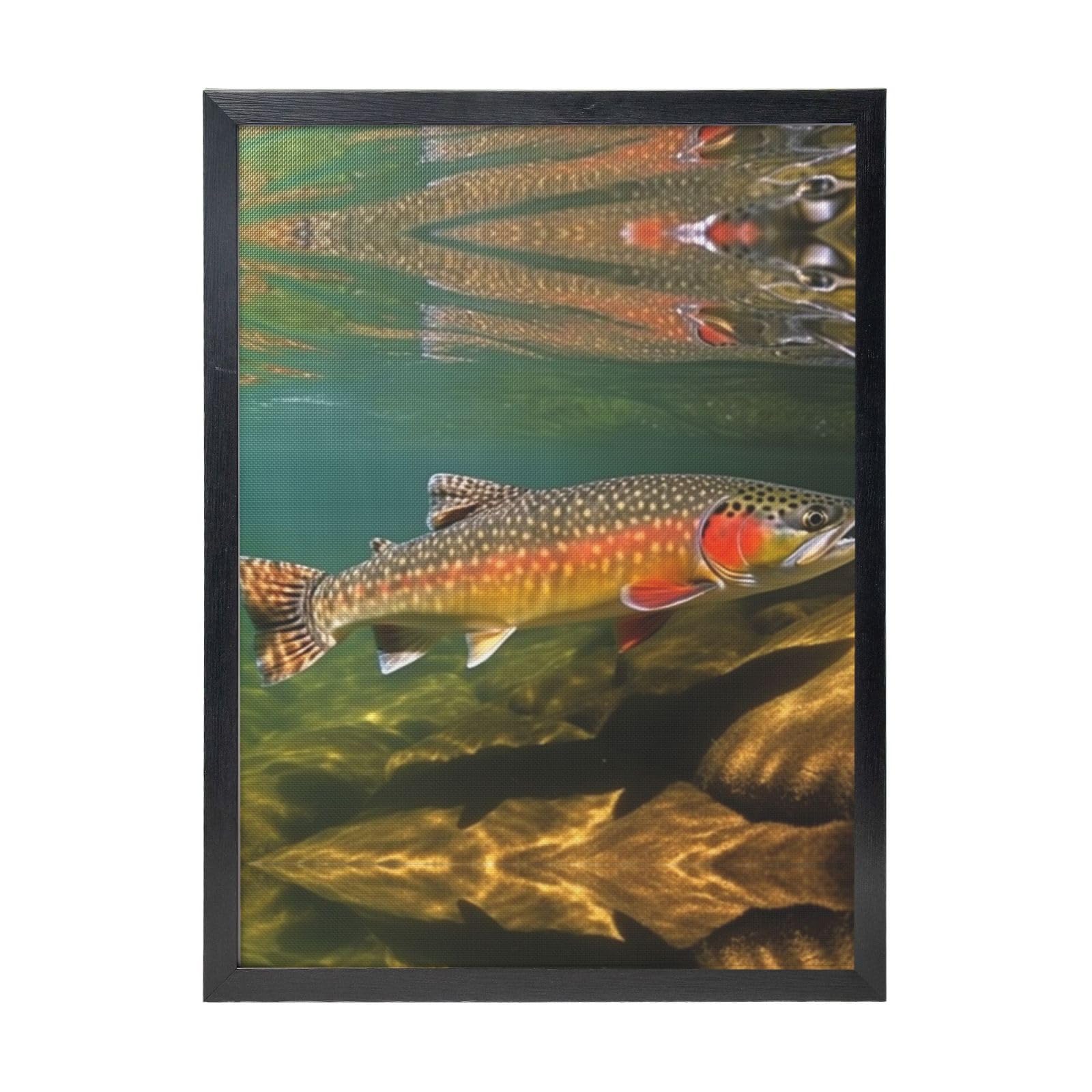 Framed Wall Art - Decorative Canvas Painting Brook Trout Fly Fishing Pictures Poster Aesthetic Modern Prints Artwork for Bedroom Office Wall Decor Ready To Hang 12x16 in