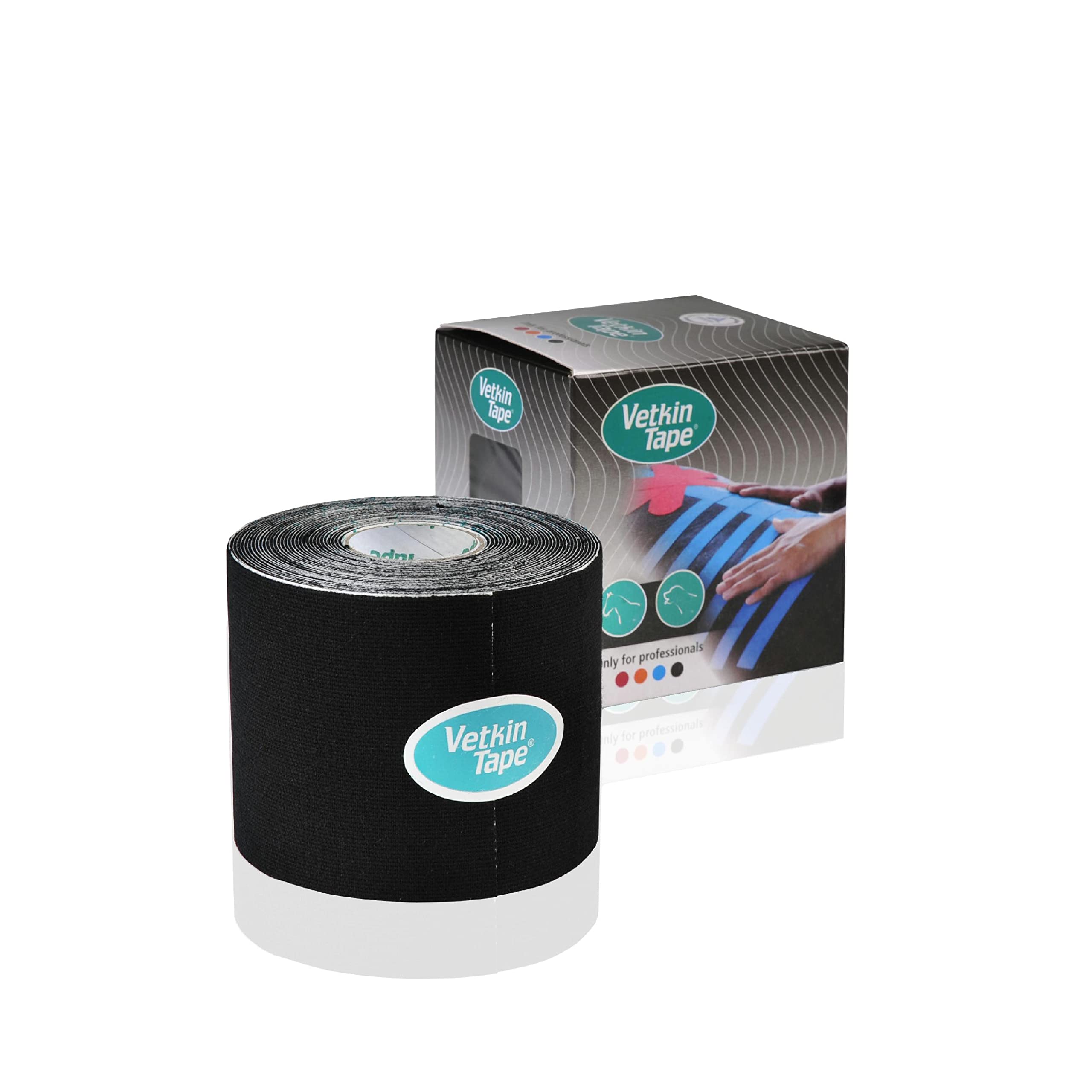 VetkinTape Displaybox | 10 Kinesiotape Rollen für Tiere (6 cm x 5 m) | Kinesiologie Tape für Pferde und Hunde | Kinesiotapes für Tierärztliche Zwecke | Schwarz