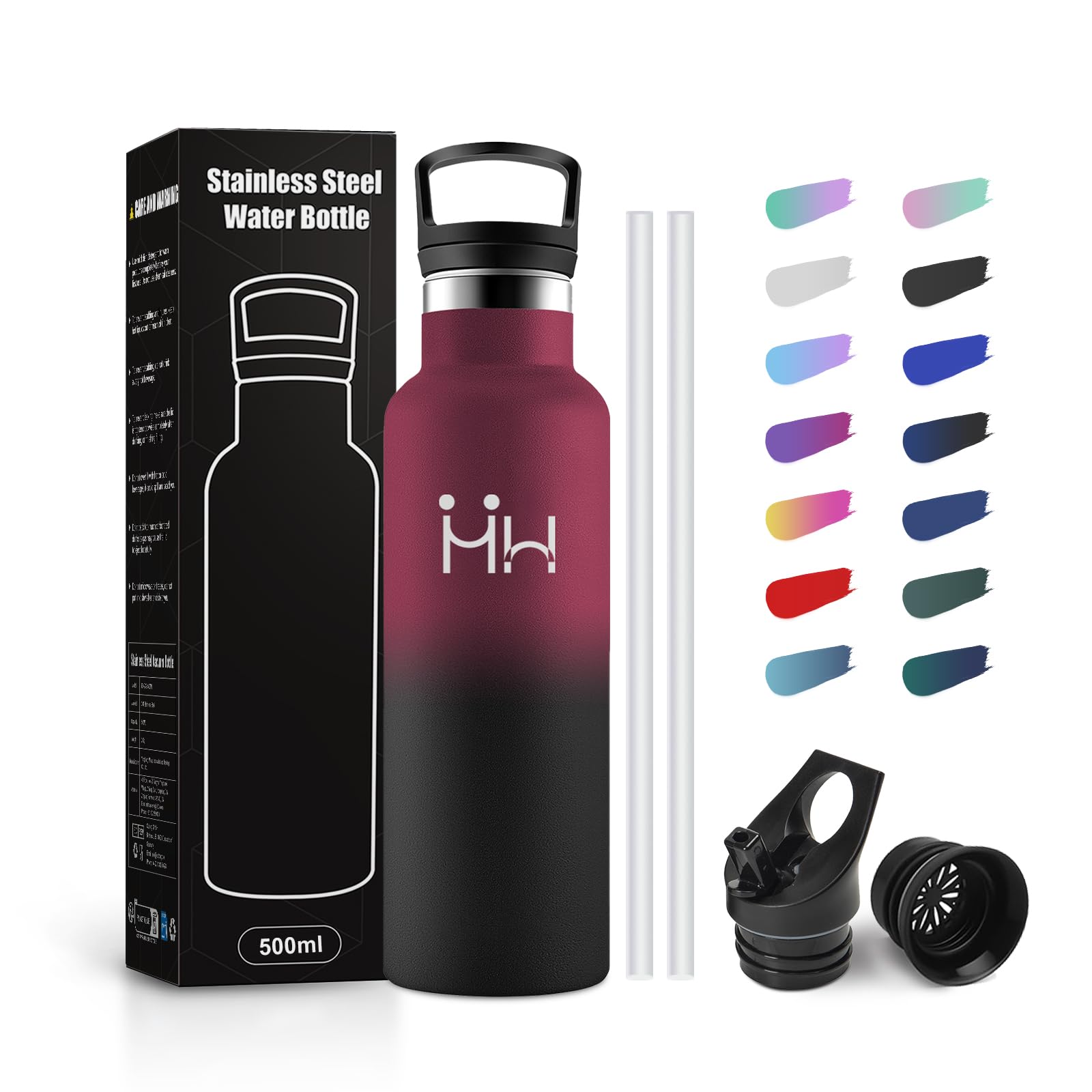 JAPORIA 500ml Children's Thermal Water Bottle, Water Bottle with Straw, Leak-proof Stainless Steel Bottle, BPA Free, Water Bottles for Kids, School, Gym, Cycling