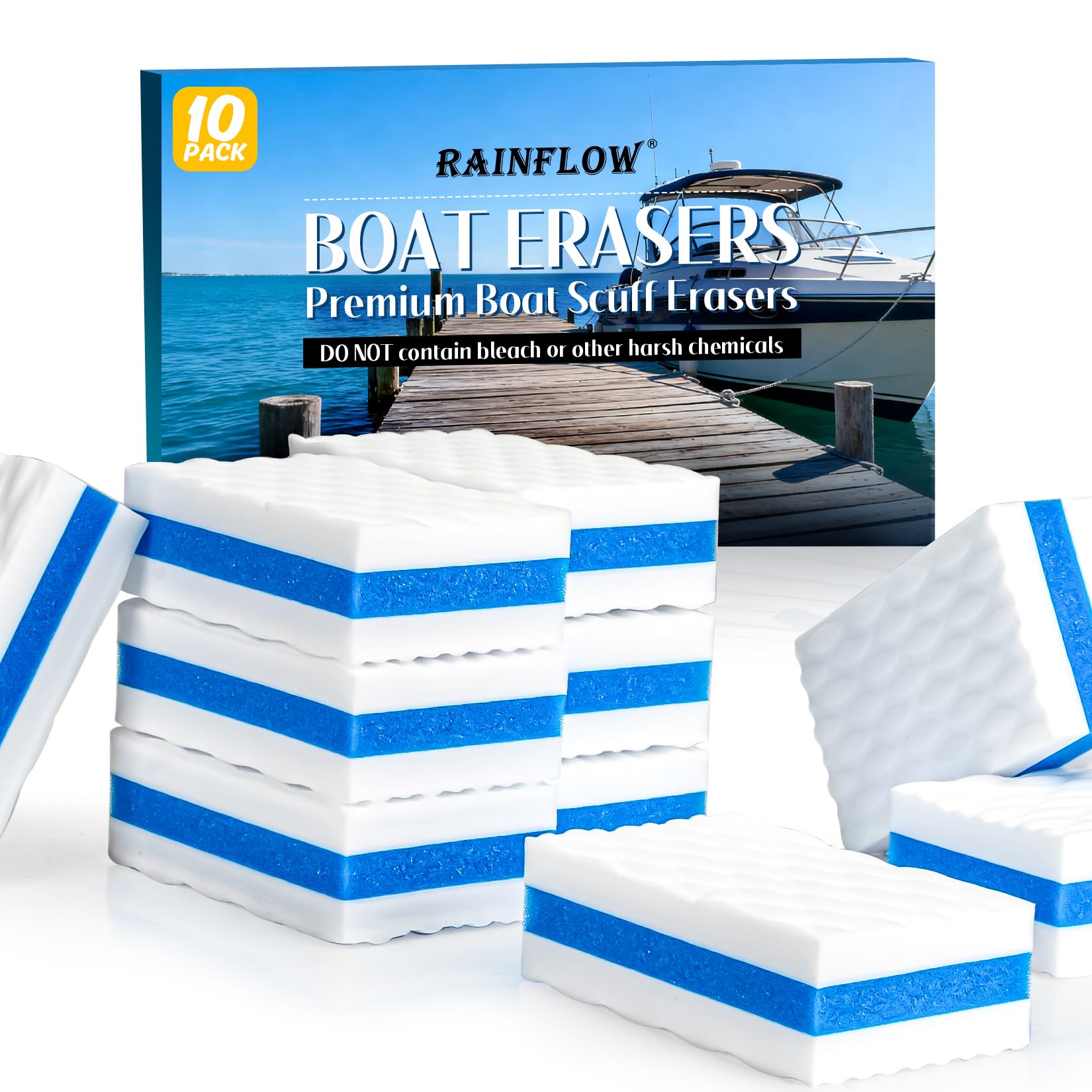 10PCS Boat Scuff Erasers - RAINFLOW Boat Wipes Boat Accessories for Women and Men Magic Cleaning Sponge for Cleaning Pads Supplies Boat Interior Cleaner Thicken Premium Magic Sponge Gifts