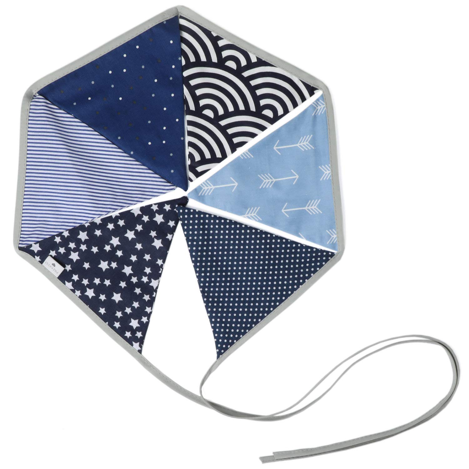 Guirnalda De Banderines Infantiles PREMYO - Tela Azul Gris, 4.2 M, 18 Banderines, Decoración Habitación Bebé
