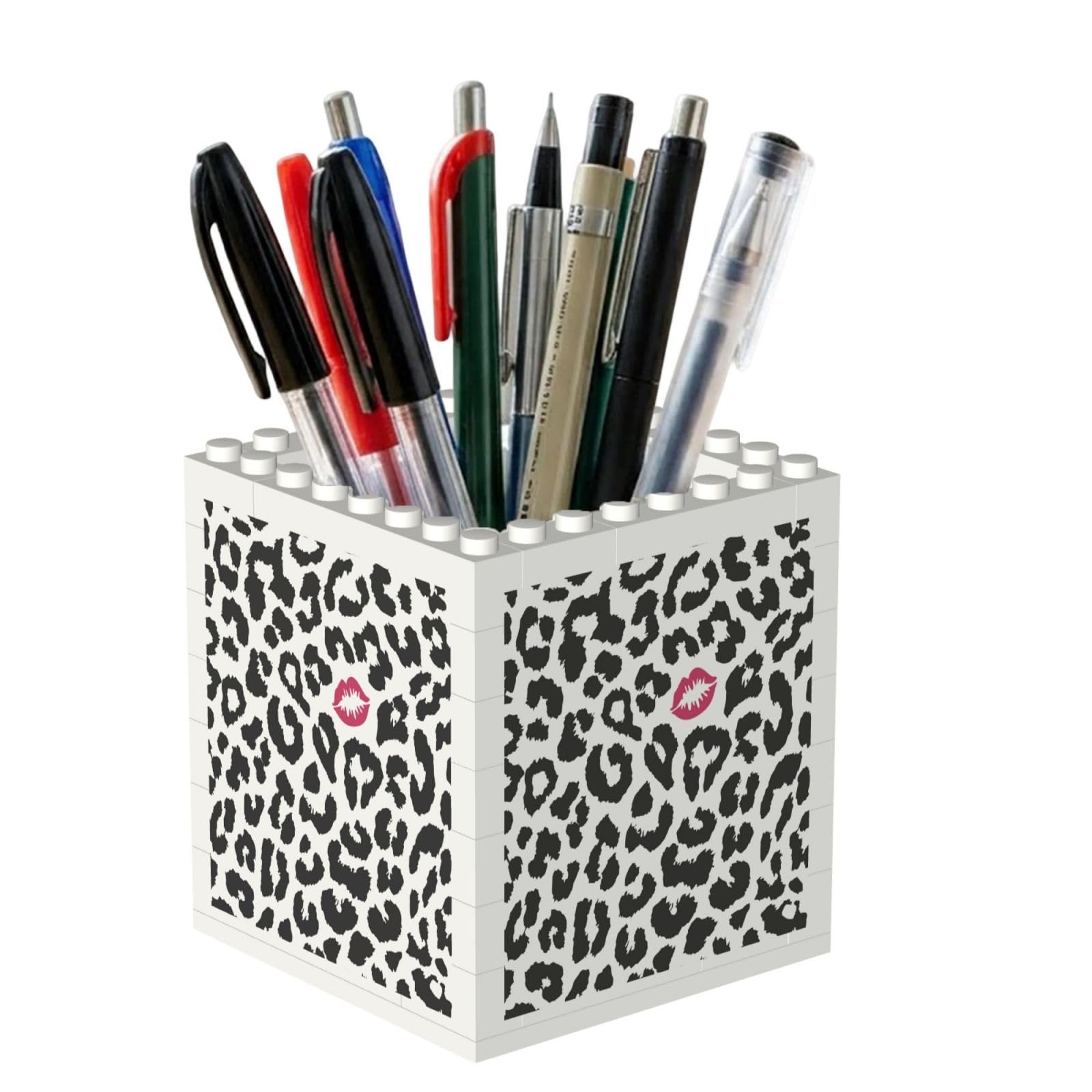 Poadnly Animal Print With Kiss Shape, Pen Pot Pencil Holder for Office Home School, Compact Desk Organiser for Office Stationery