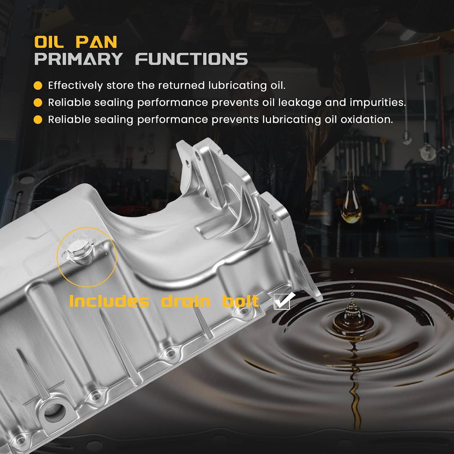 Engine Oil Pan with Drain Plug Compatible with Cruze 2010-2016, Cruze Limited 2016, Sonic 2012-2018, Trax 2017-2018, L4 1.8L, Replaces# 55355007 25194722