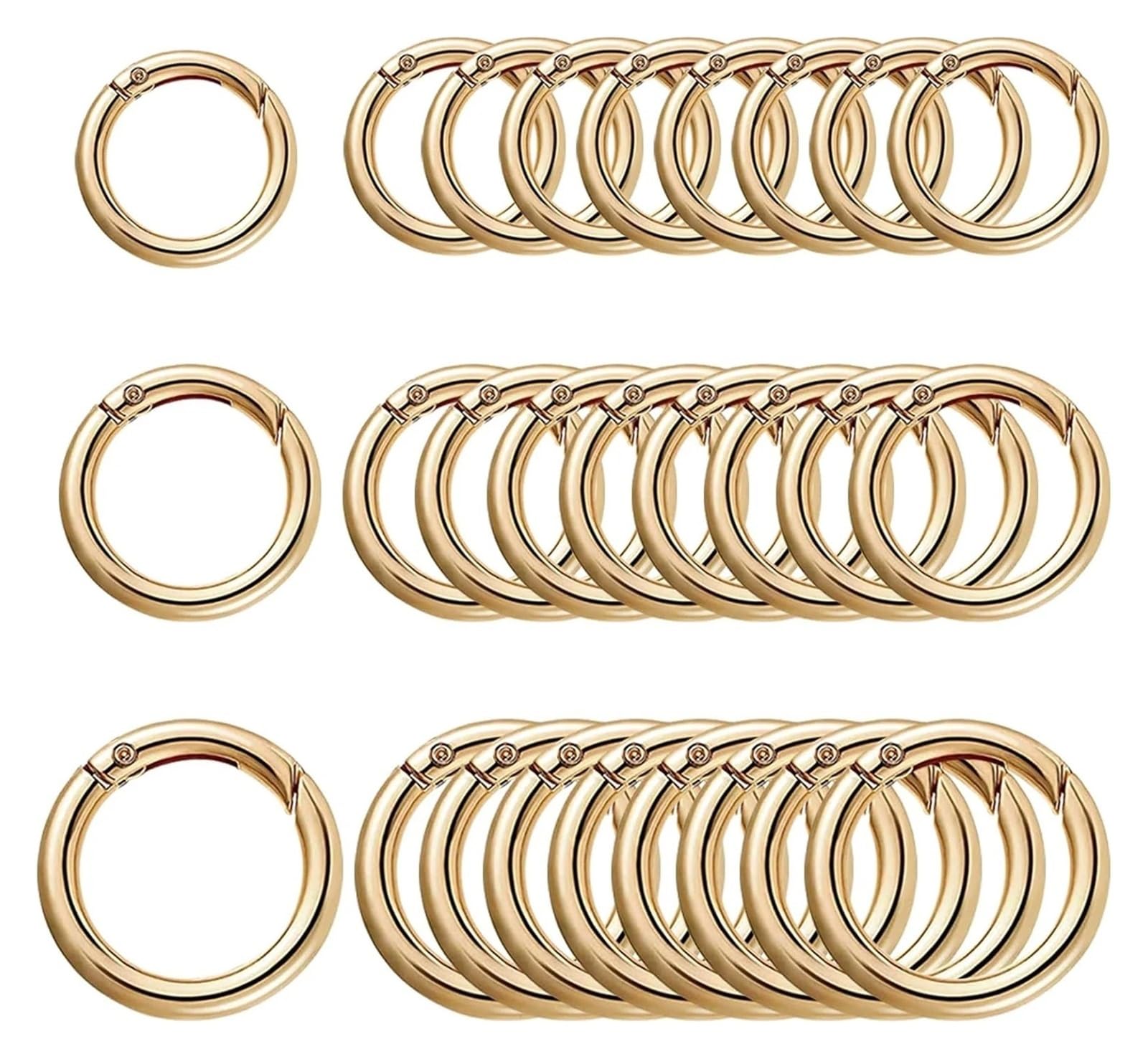 Anillos redondos de resorte metal 30 piezas Gancho presión anillo redondo Llavero circular que se puede abrir Bolsa Ganchos correa Kit costura Correas Bucle(Gold,20mm)