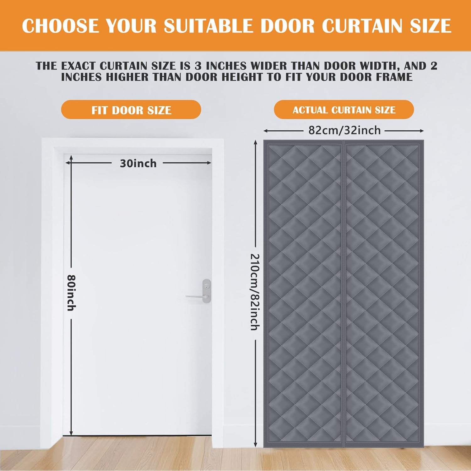 2 Sets Magnetic Thermal Insulated Curtains for Doors Winter Thicken Quilted Oxford Cotton Door Cover Waterproof Window Attic Blanket for Cold Weather (Gray,30" X 80")