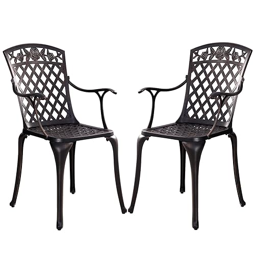Cast Aluminum Patio Chairs, Outdoor Bistro Chairs Set of 2